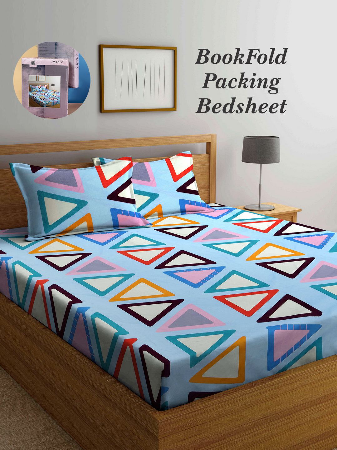 Arrabi Multi Geometric TC Cotton Blend King Size Bookfold Bedsheet with 2 Pillow Covers (250 X 215 cm)