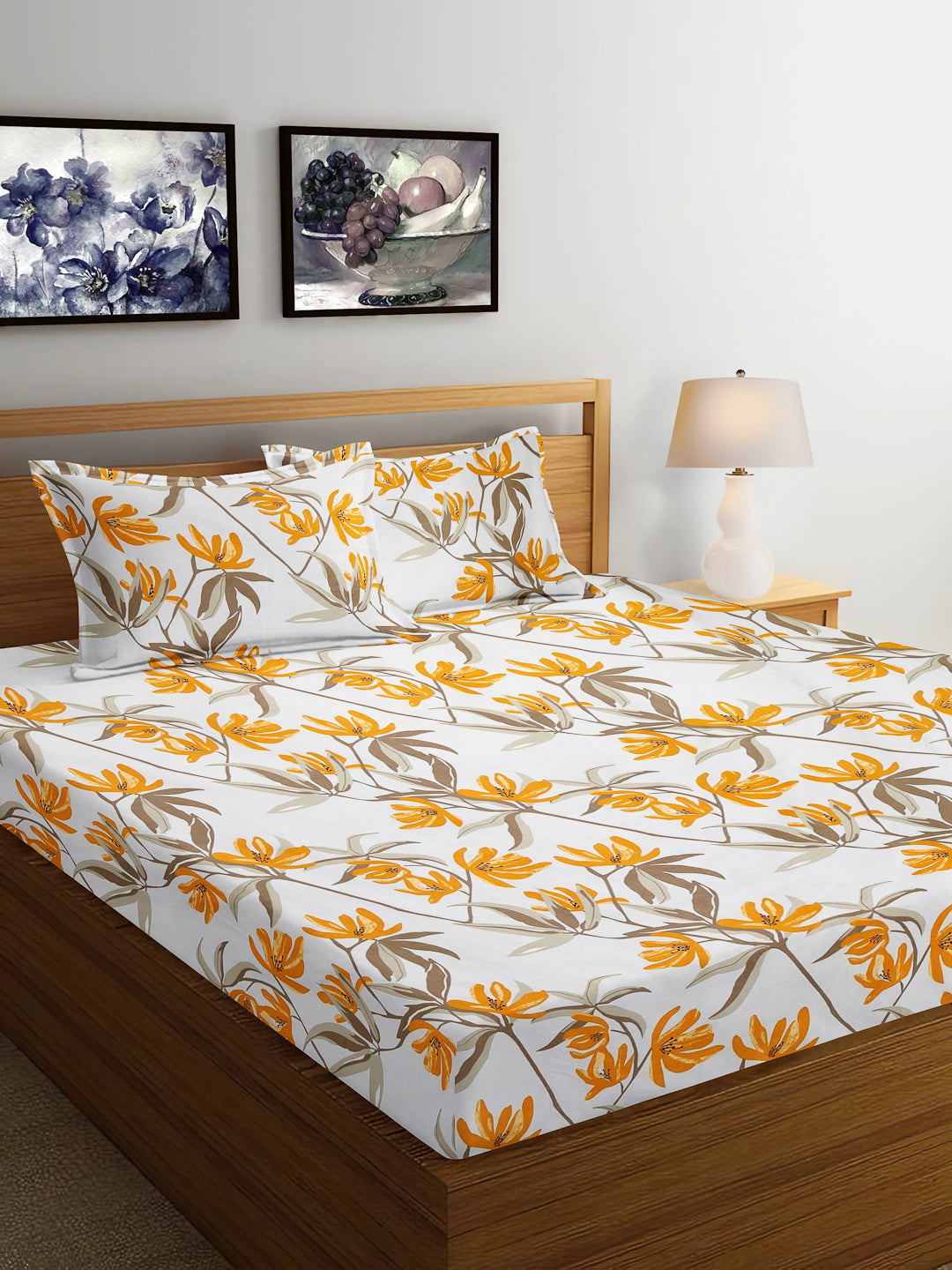 Arrabi Multi Floral TC Cotton Blend King Size Bedsheet with 2 Pillow Covers (250 x 215 cm)