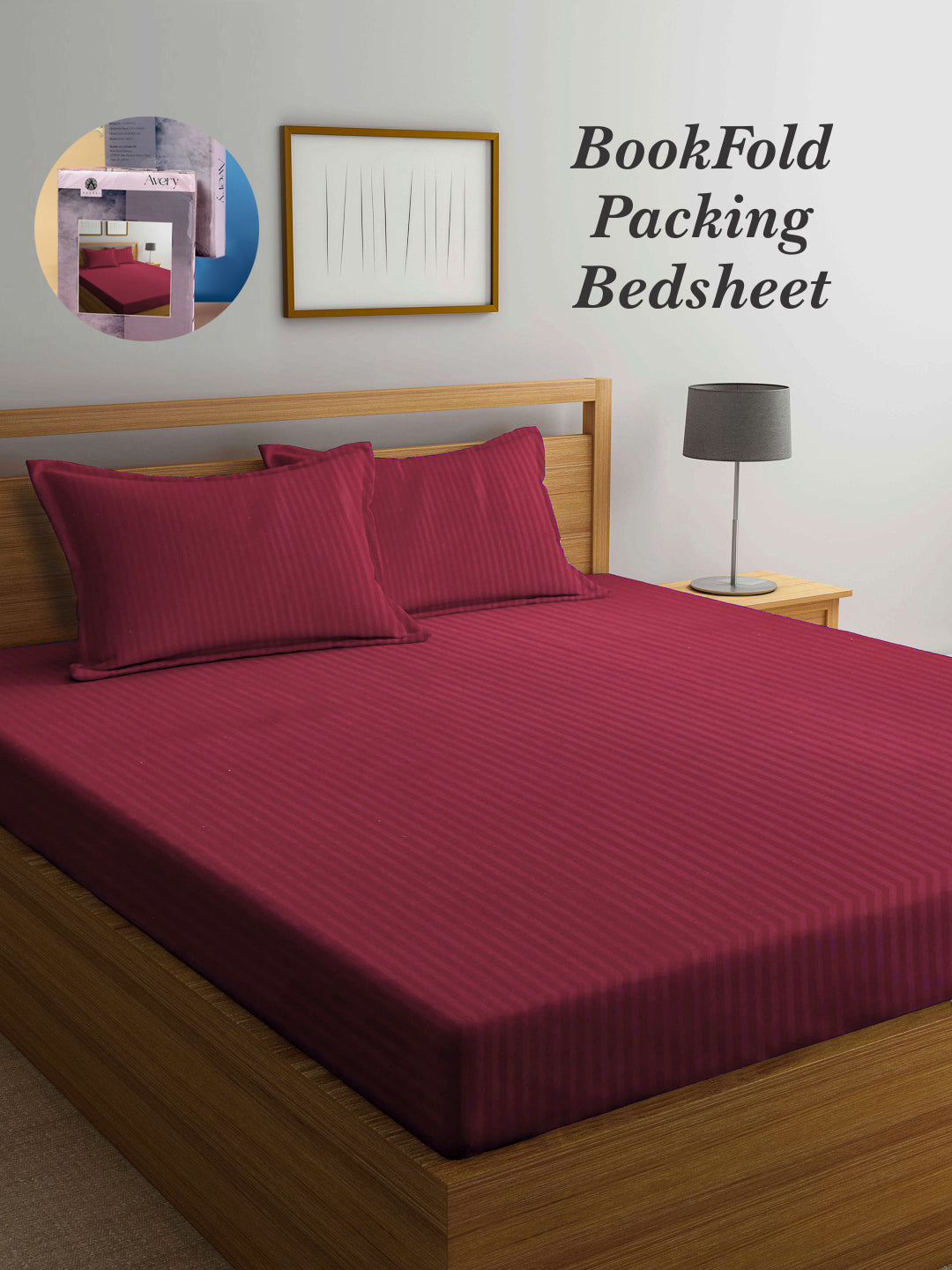 Arrabi Red Stripes TC Cotton Blend King Size Bookfold Bedsheet with 2 Pillow Covers (250 X 220 cm)