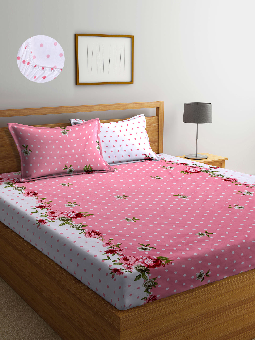 ARRABI® King Size Elastic Fitted Bedsheet with Two Pillow Covers (250 X 215 Cm)