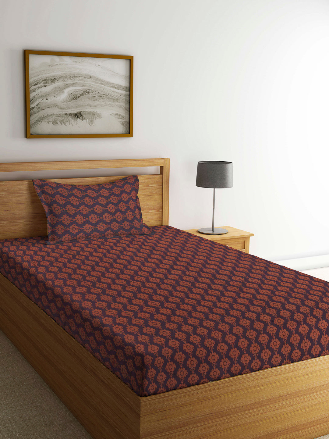 Arrabi Brown Indian Handwoven Cotton Single Size Bedsheet with 1 Pillow Cover (230 x 150 cm)