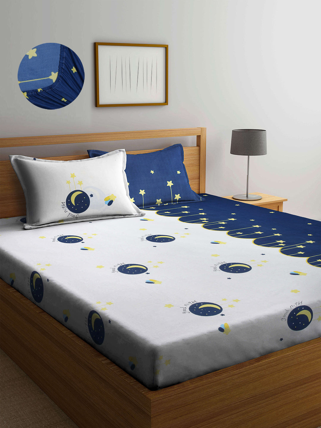 ARRABI® King Size Elastic Fitted Bedsheet with Two Pillow Covers (250 X 215 Cm)
