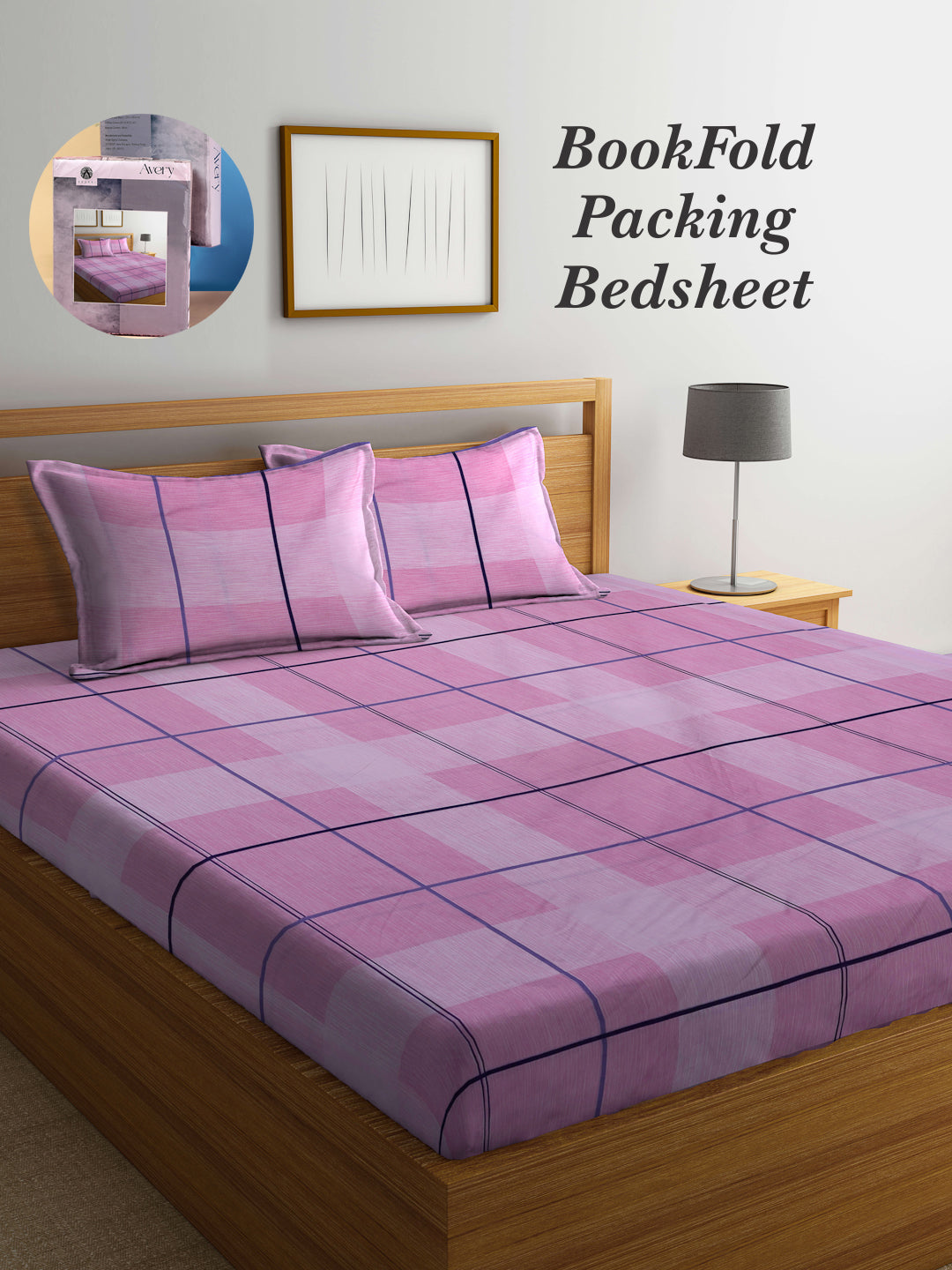 Arrabi Pink Geometric TC Cotton Blend King Size Bookfold Bedsheet with 2 Pillow Covers (250 X 215 cm)