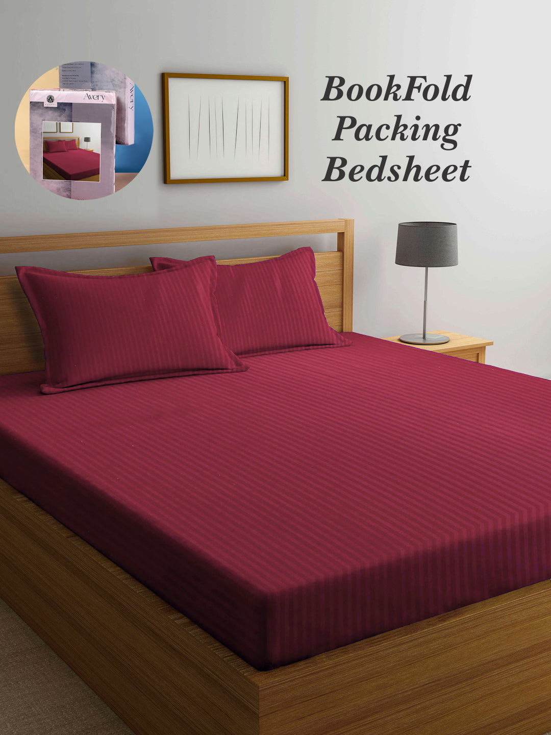 Arrabi Red Stripes TC Cotton Blend Super King Size Bookfold Bedsheet with 2 Pillow Covers (270 X 260 cm)