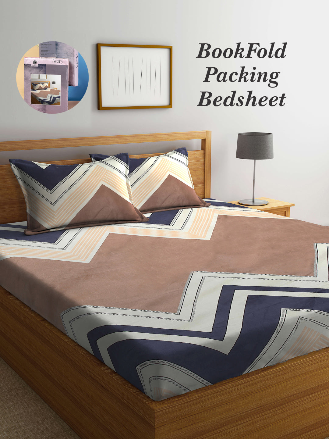 Arrabi Multi Geometric TC Cotton Blend King Size Bookfold Bedsheet with 2 Pillow Covers (250 X 215 cm)