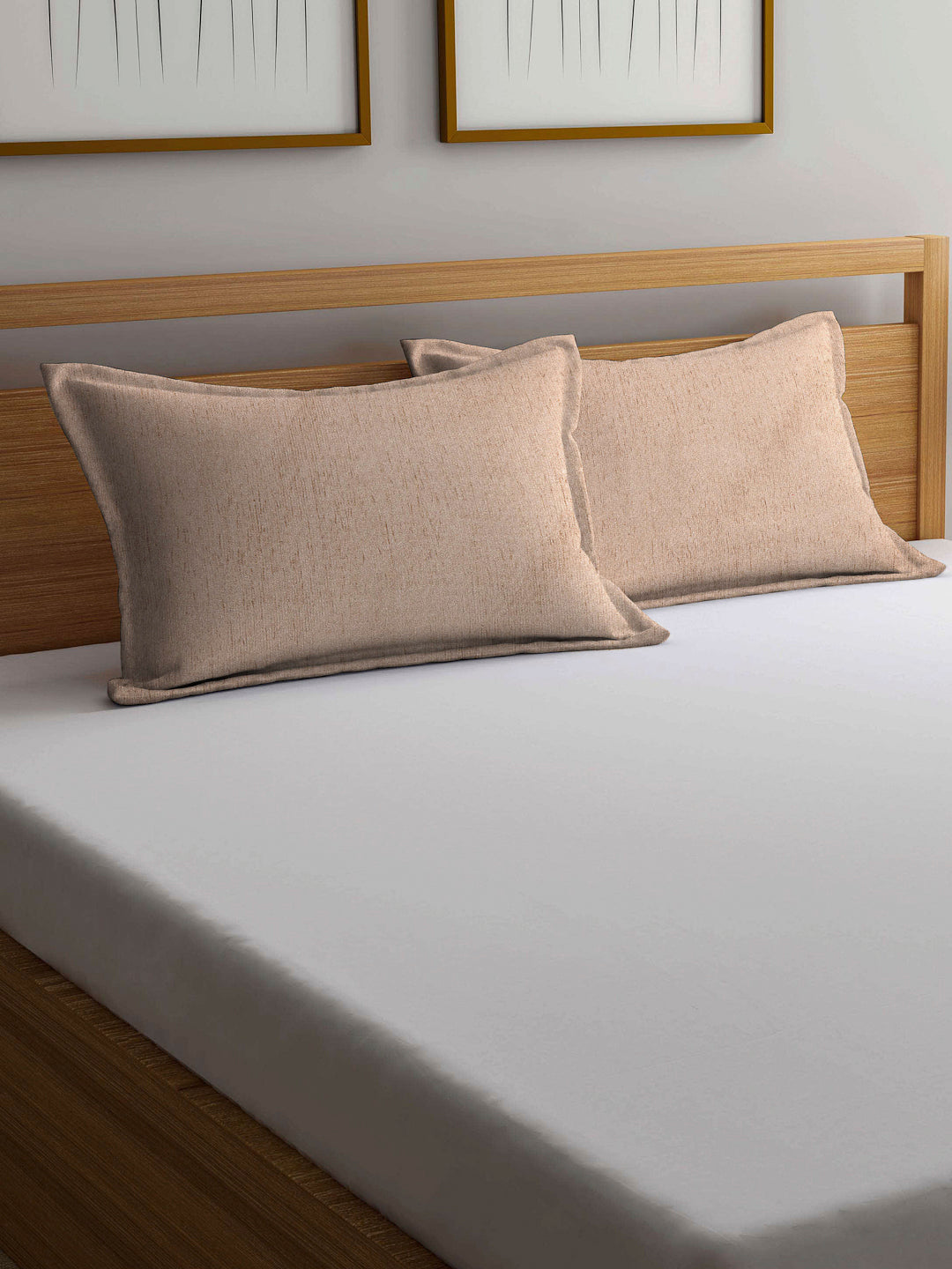 Arrabi Beige Solid Handwoven Cotton Set of 2 Pillow Covers (70 x 45 cm)