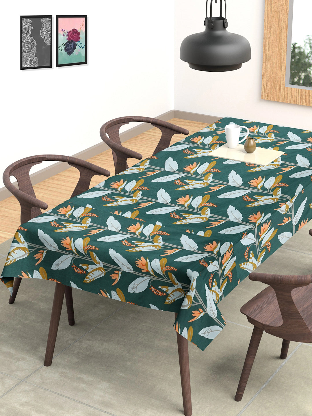 Arrabi Green Leaf Cotton Blend 8 SEATER Table Cover (215 x 150 cm)
