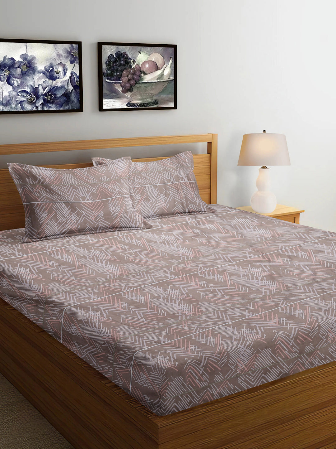 Arrabi Multi Stripes TC Cotton Blend Super King Size Bedsheet with 2 Pillow Covers (270 x 260 cm)