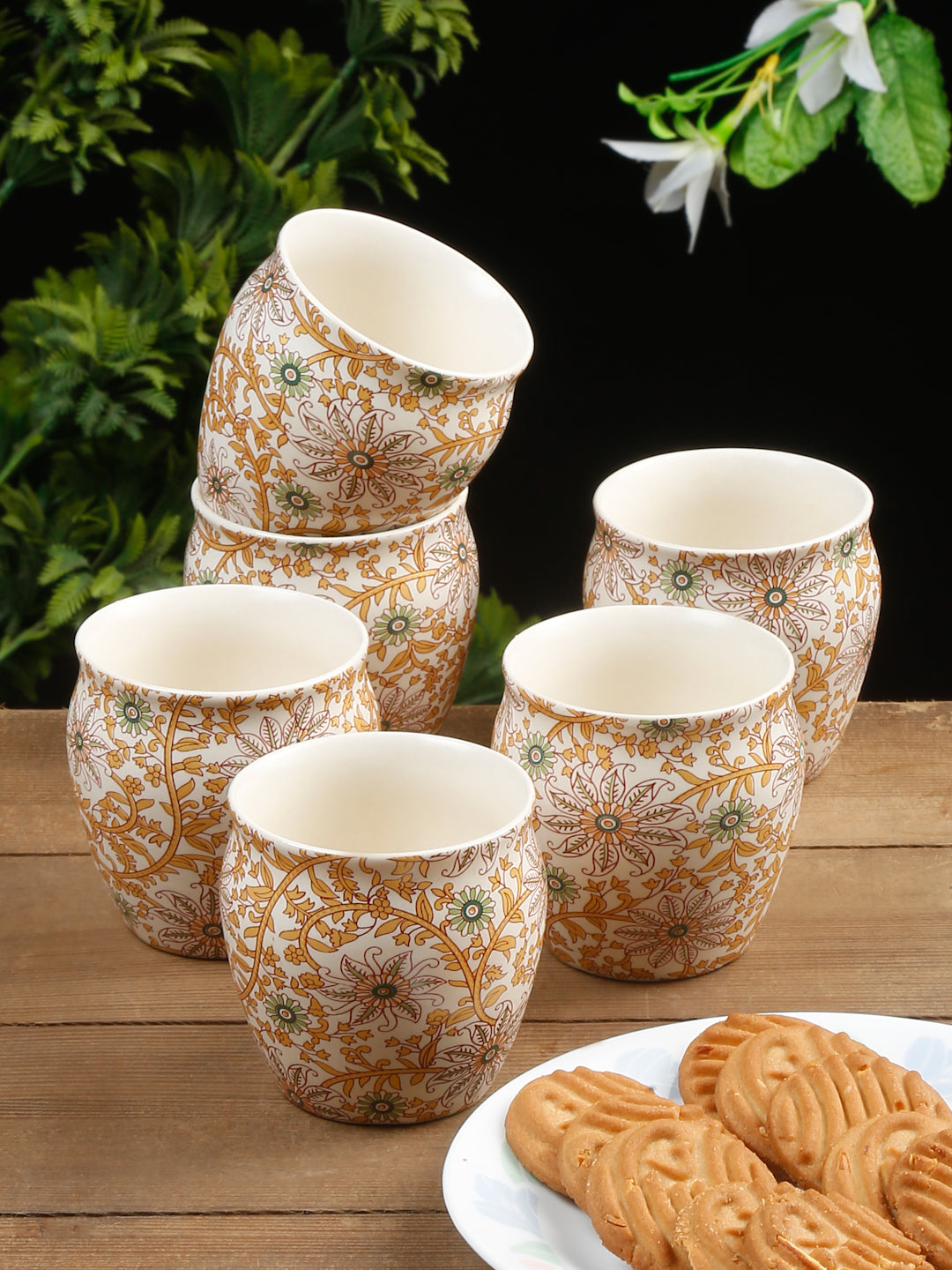 Arrabi Multi Stoneware Floral Kullar set (Set of 6)