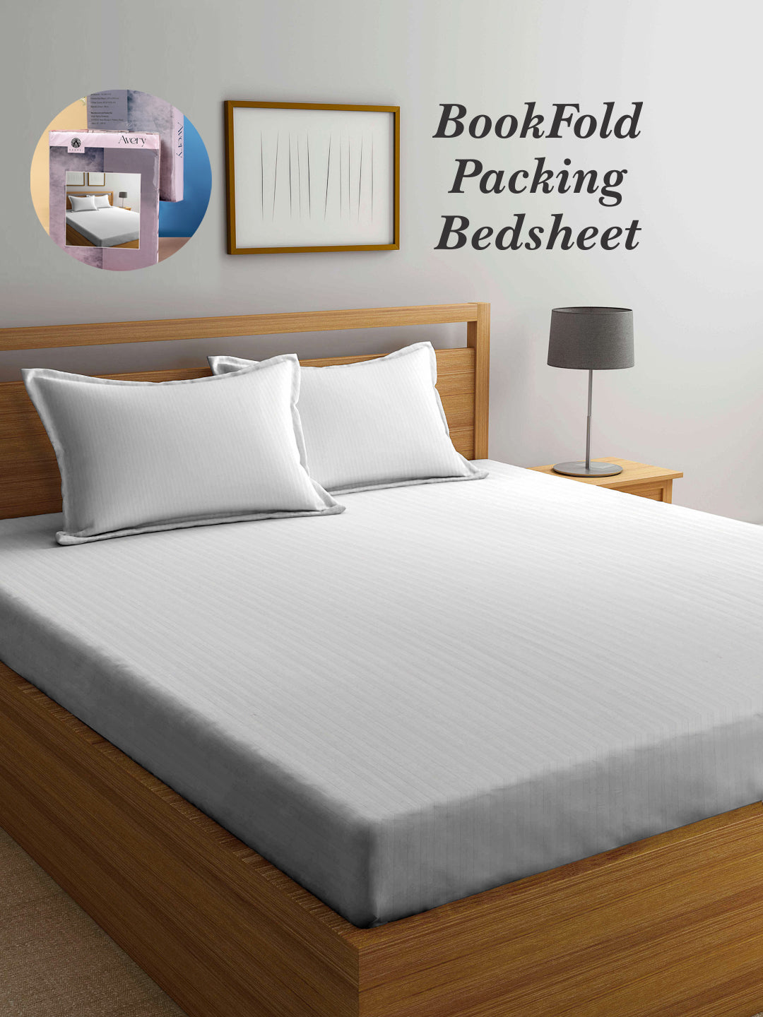 Arrabi White Stripes TC Cotton Blend Super King Size Bookfold Bedsheet with 2 Pillow Covers (270 X 260 cm)