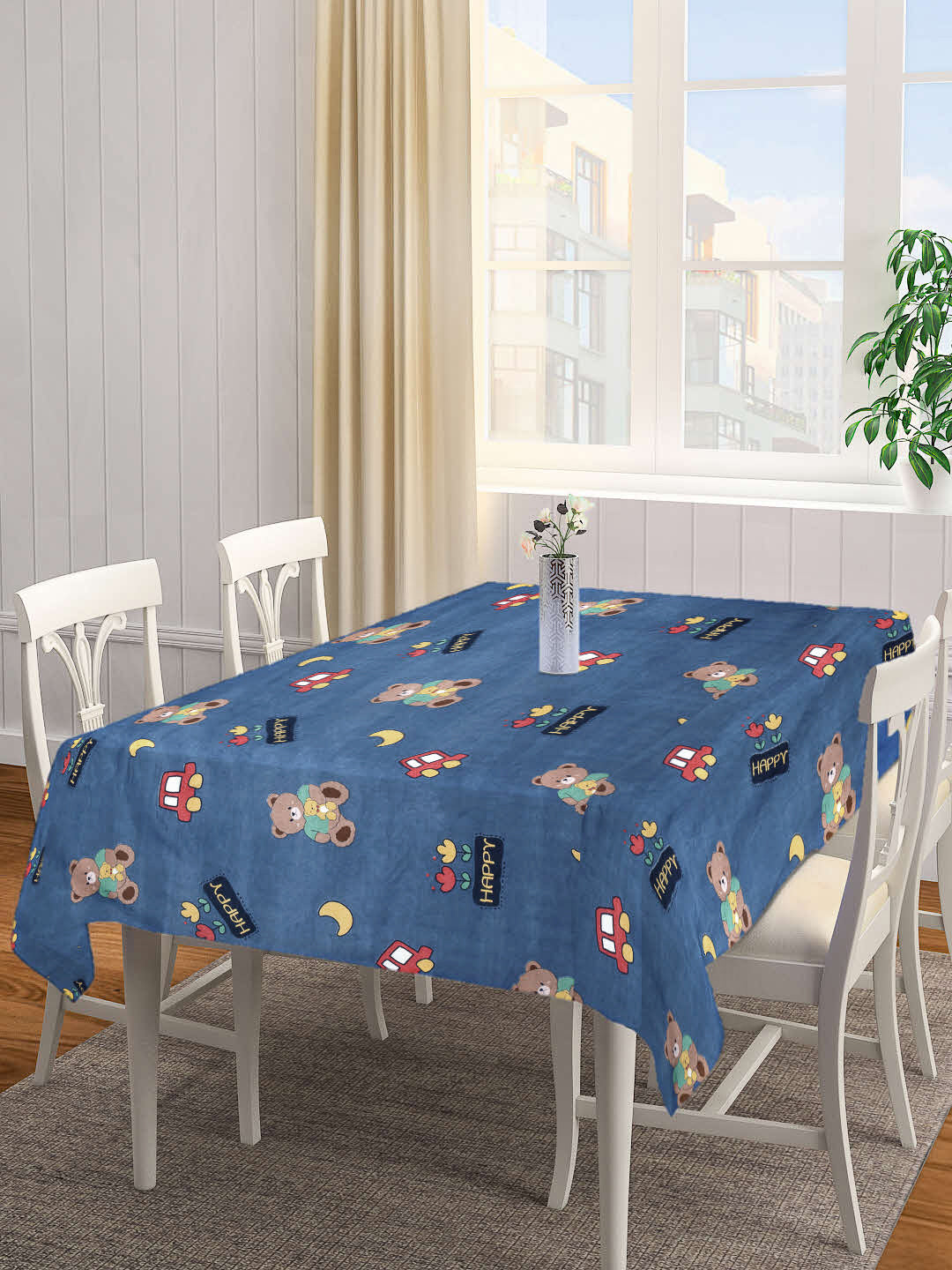Arrabi Blue Cartoon Cotton Blend 6 SEATER Table Cover (180 X 130 cm)