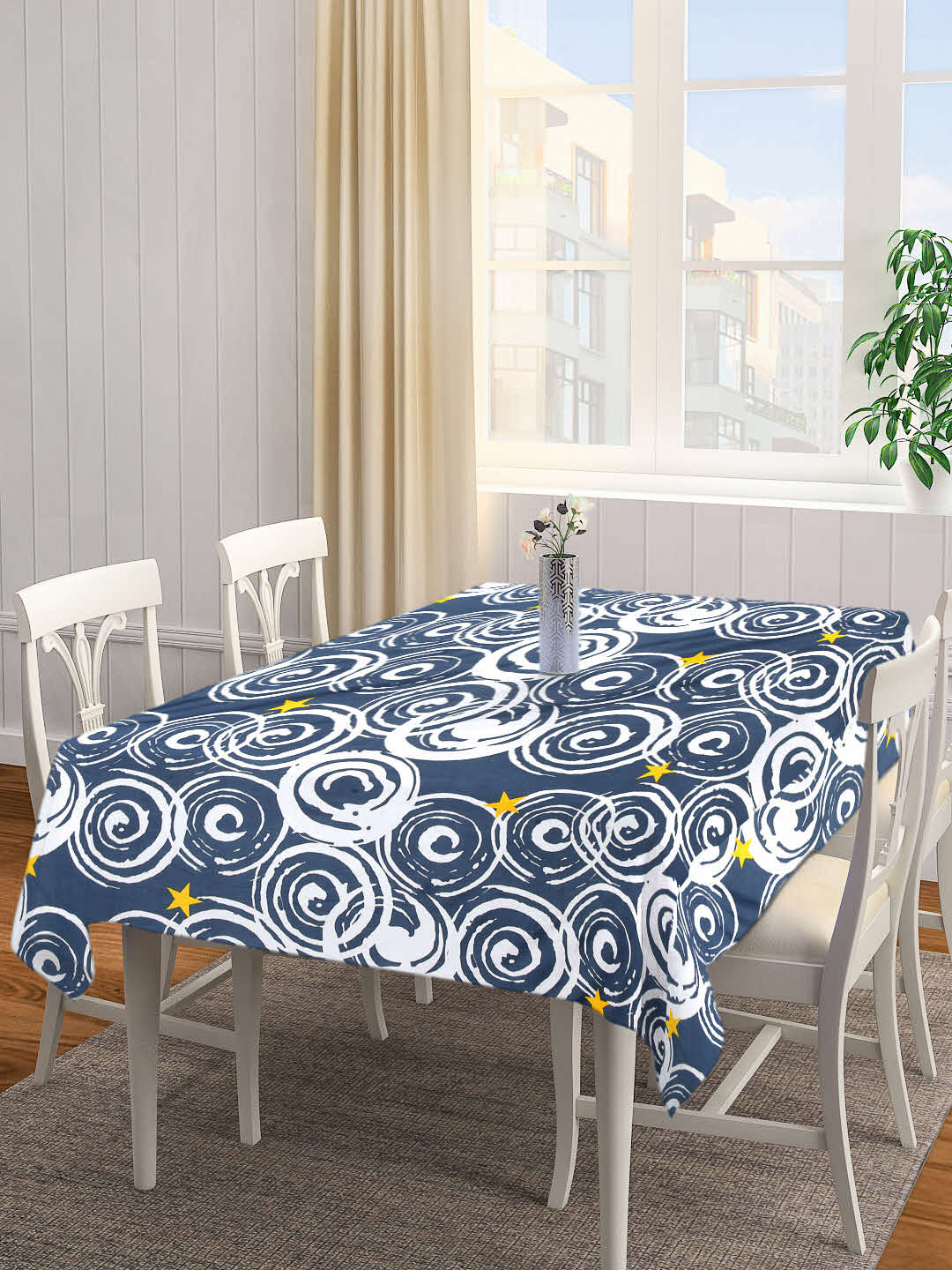 Arrabi Grey Geometric Cotton Blend 8 SEATER Table Cover (215 X 150 cm)