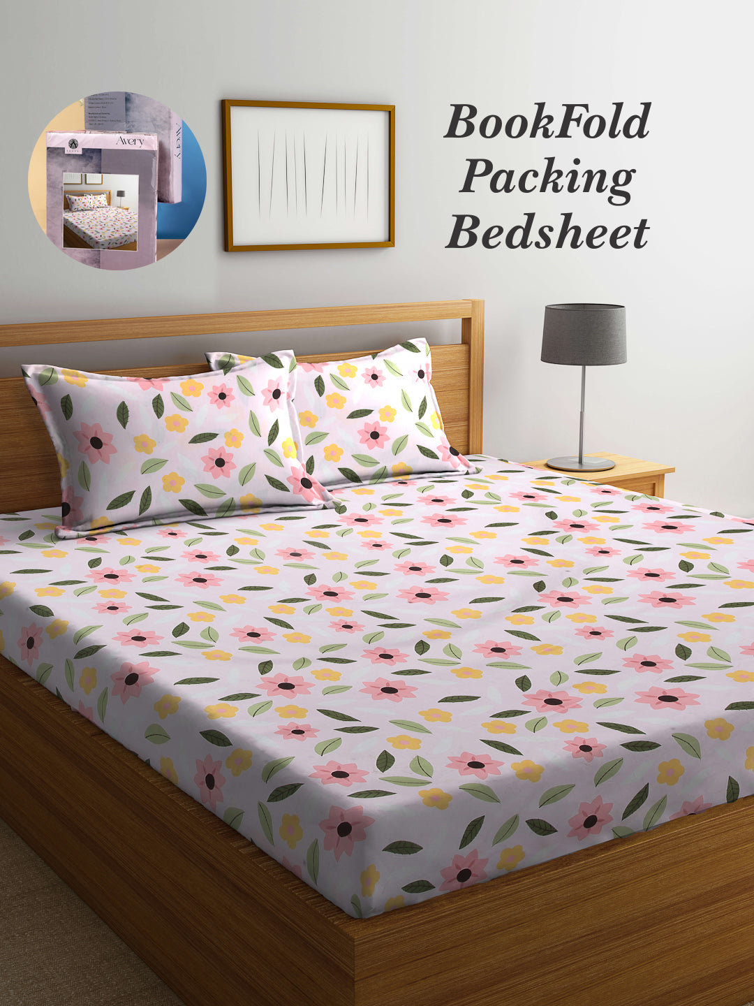 Arrabi Pink Floral TC Cotton Blend King Size Bookfold Bedsheet with 2 Pillow Covers (250 X 215 cm)