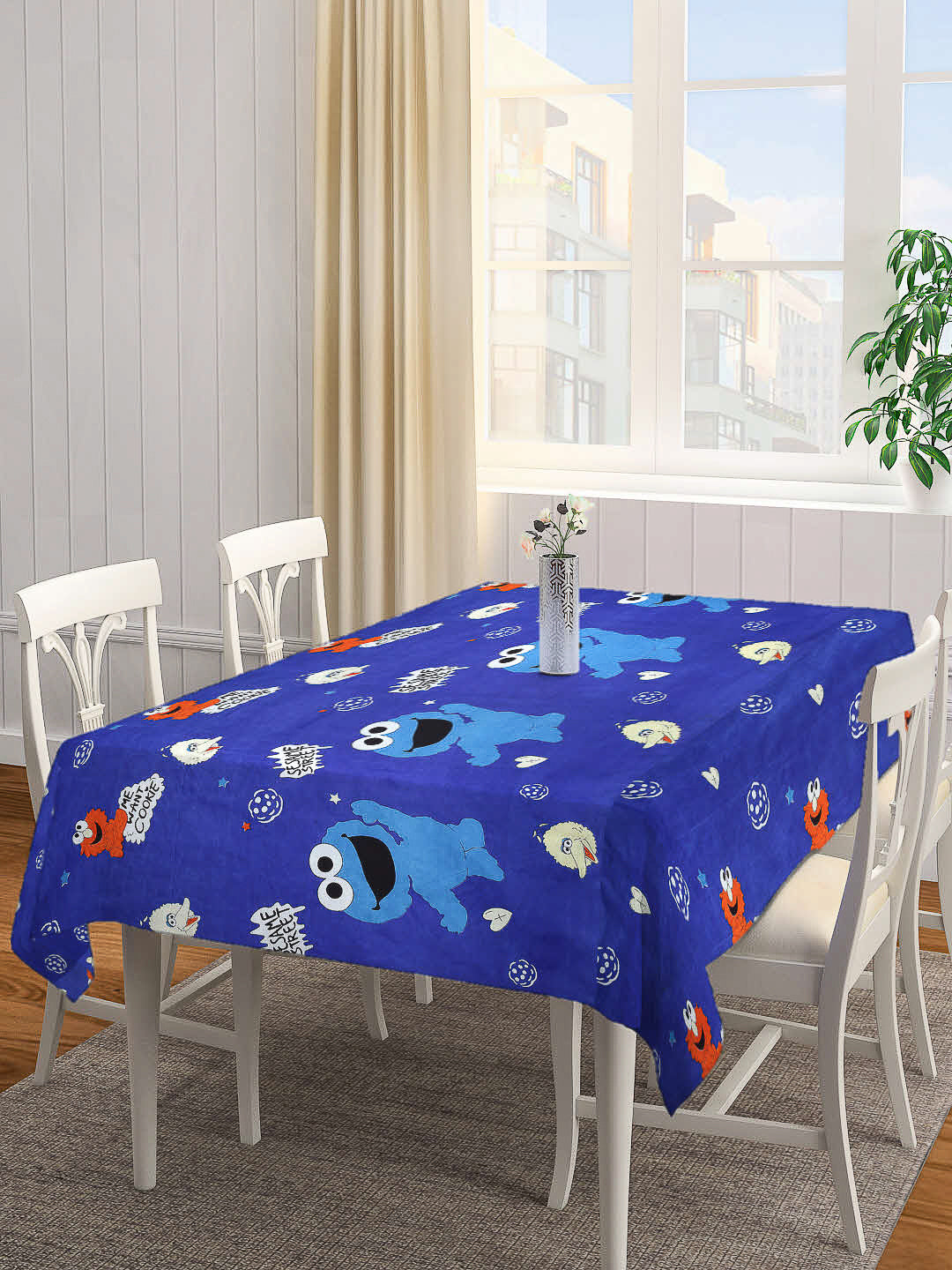 Arrabi Blue Cartoon Cotton Blend 8 SEATER Table Cover (215 X 150 cm)