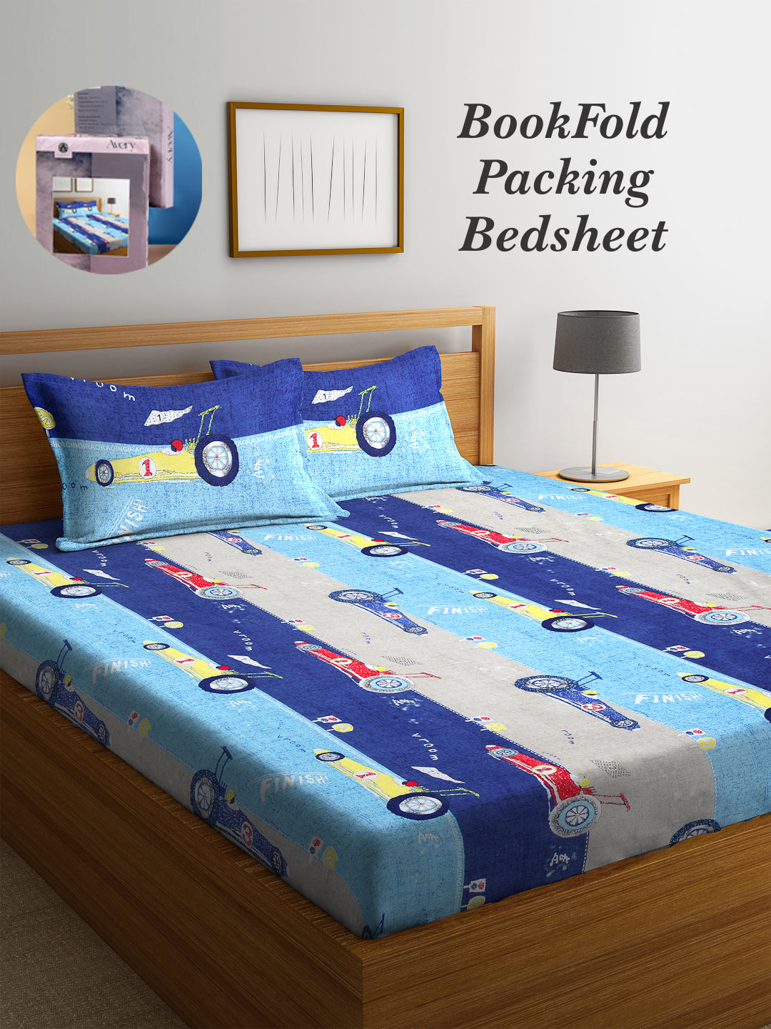 Arrabi Multi Cartoon TC Cotton Blend King Size Bookfold Bedsheet with 2 Pillow Covers (250 X 220 cm)