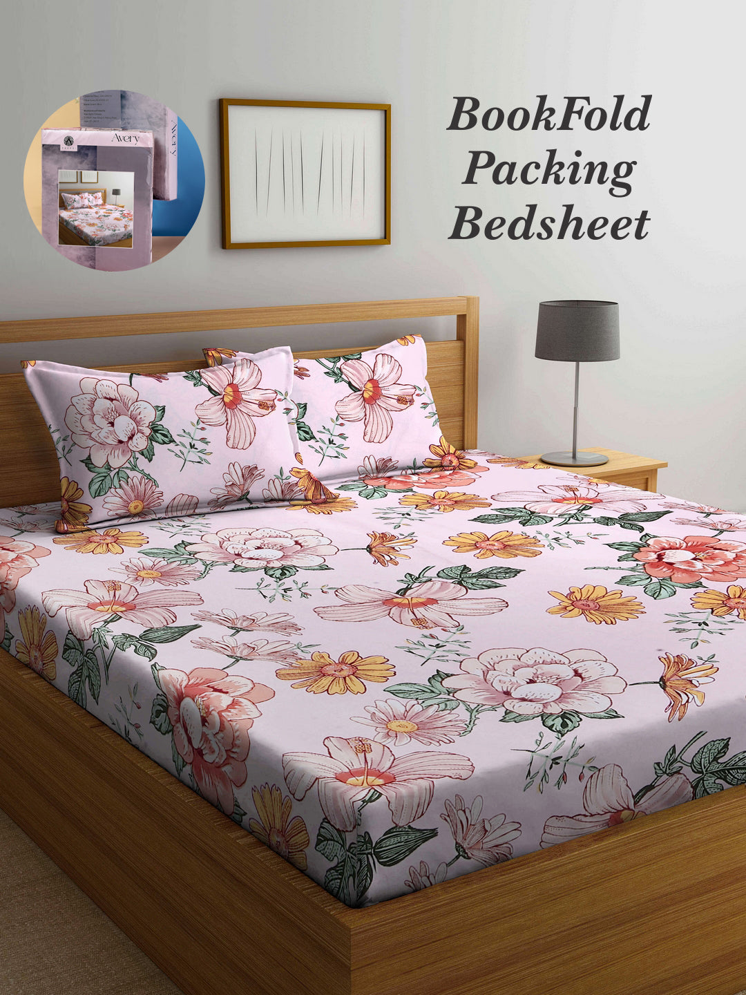Arrabi Pink Floral TC Cotton Blend King Size Bookfold Bedsheet with 2 Pillow Covers (250 X 215 cm)
