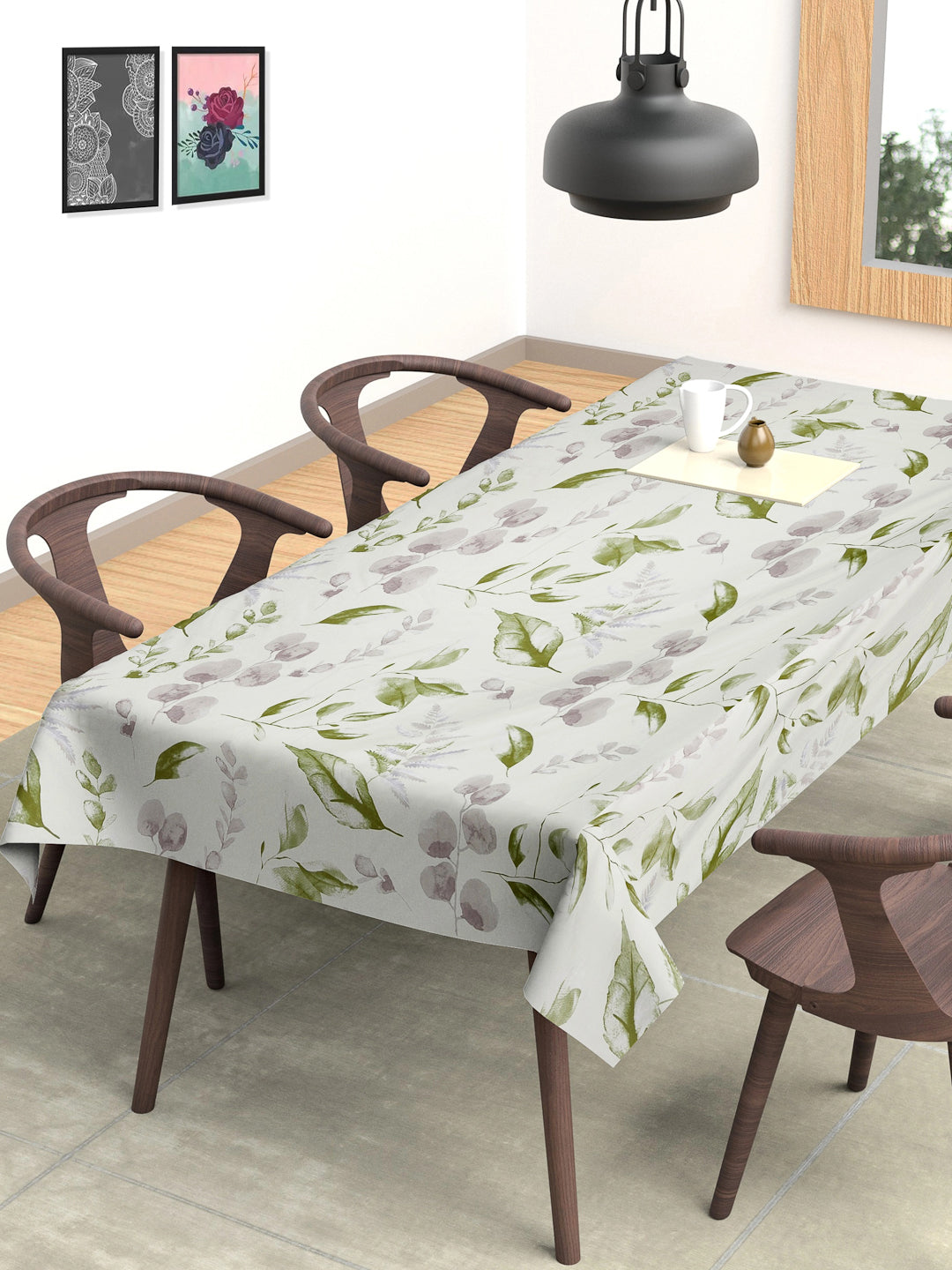 Arrabi Cream Leaf Cotton Blend 8 SEATER Table Cover (215 x 150 cm)