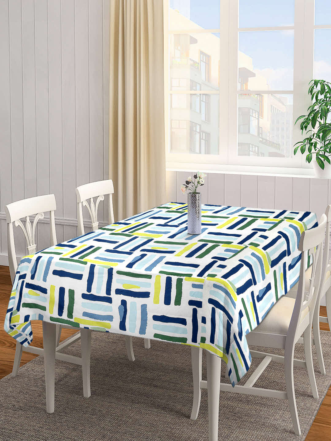 Arrabi Multi Geometric Cotton Blend 8 SEATER Table Cover (215 X 150 cm)