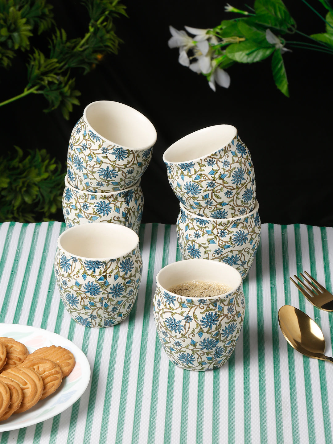 Arrabi Multi Stoneware Floral Kullar set (Set of 6)