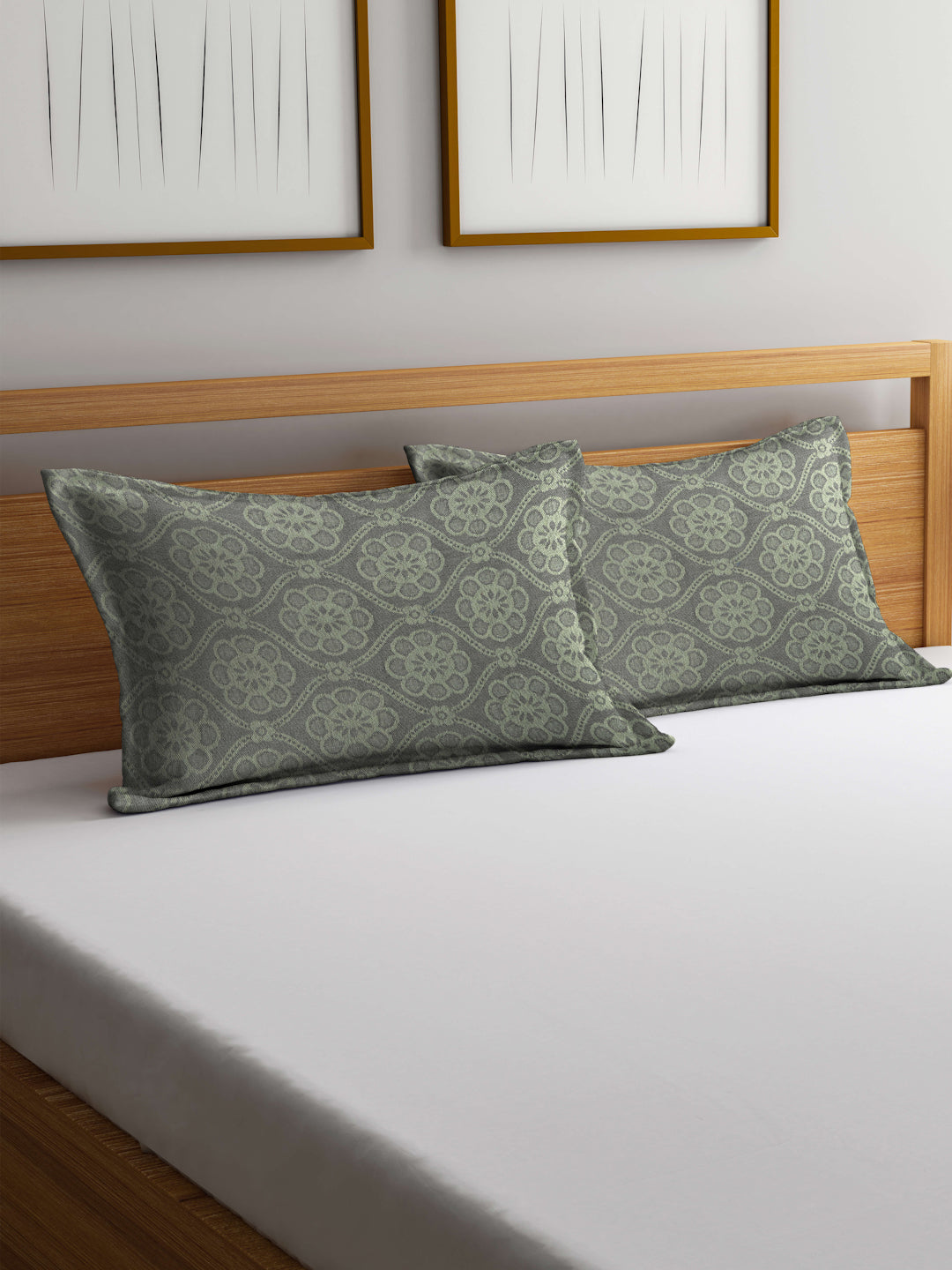 Arrabi Beige Floral Handwoven Cotton Set of 2 Pillow Covers (70 x 45 cm)