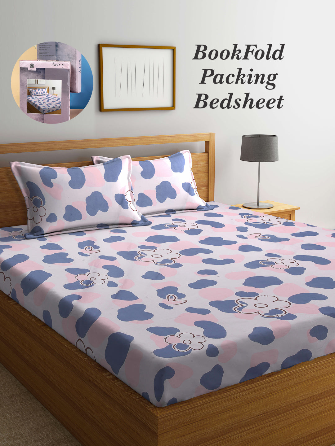 Arrabi Pink Floral TC Cotton Blend King Size Bookfold Bedsheet with 2 Pillow Covers (250 X 215 cm)