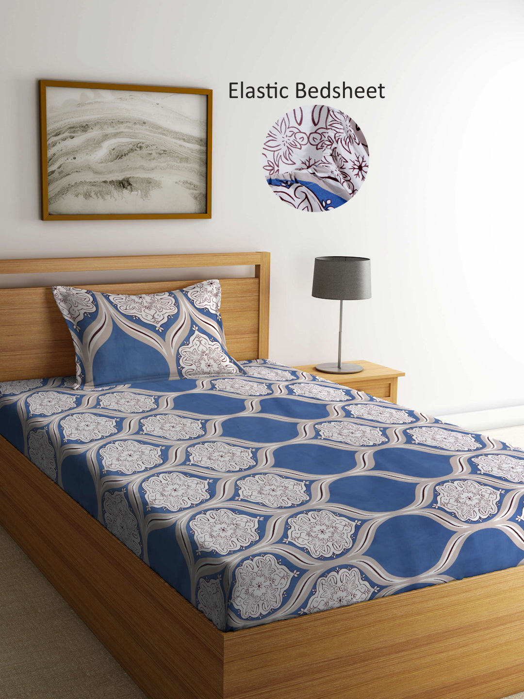 Arrabi Beige Indian TC Cotton Blend Single Size Fitted Bedsheet with 1 Pillow Cover (215 X 150 cm)