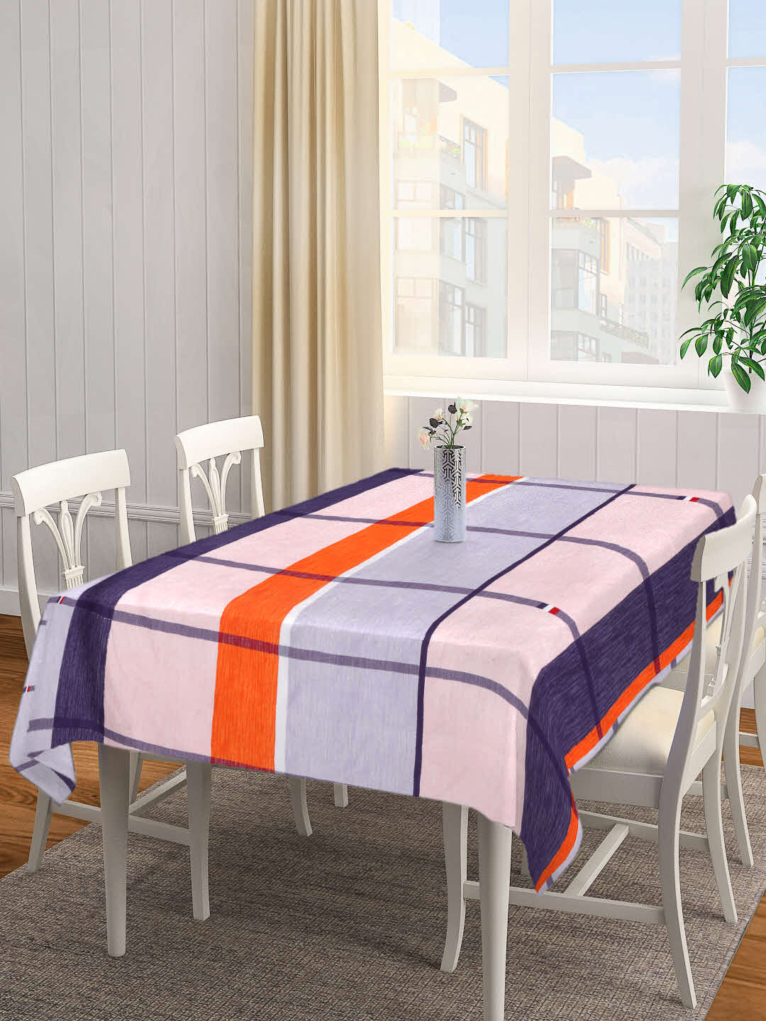Arrabi Multi Checks Cotton Blend 8 SEATER Table Cover (225 X 150 cm)