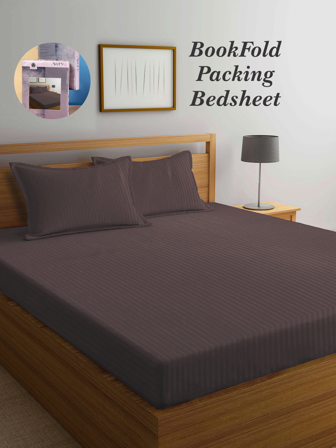 Arrabi Brown Stripes TC Cotton Blend Super King Size Bookfold Bedsheet with 2 Pillow Covers (270 X 260 cm)