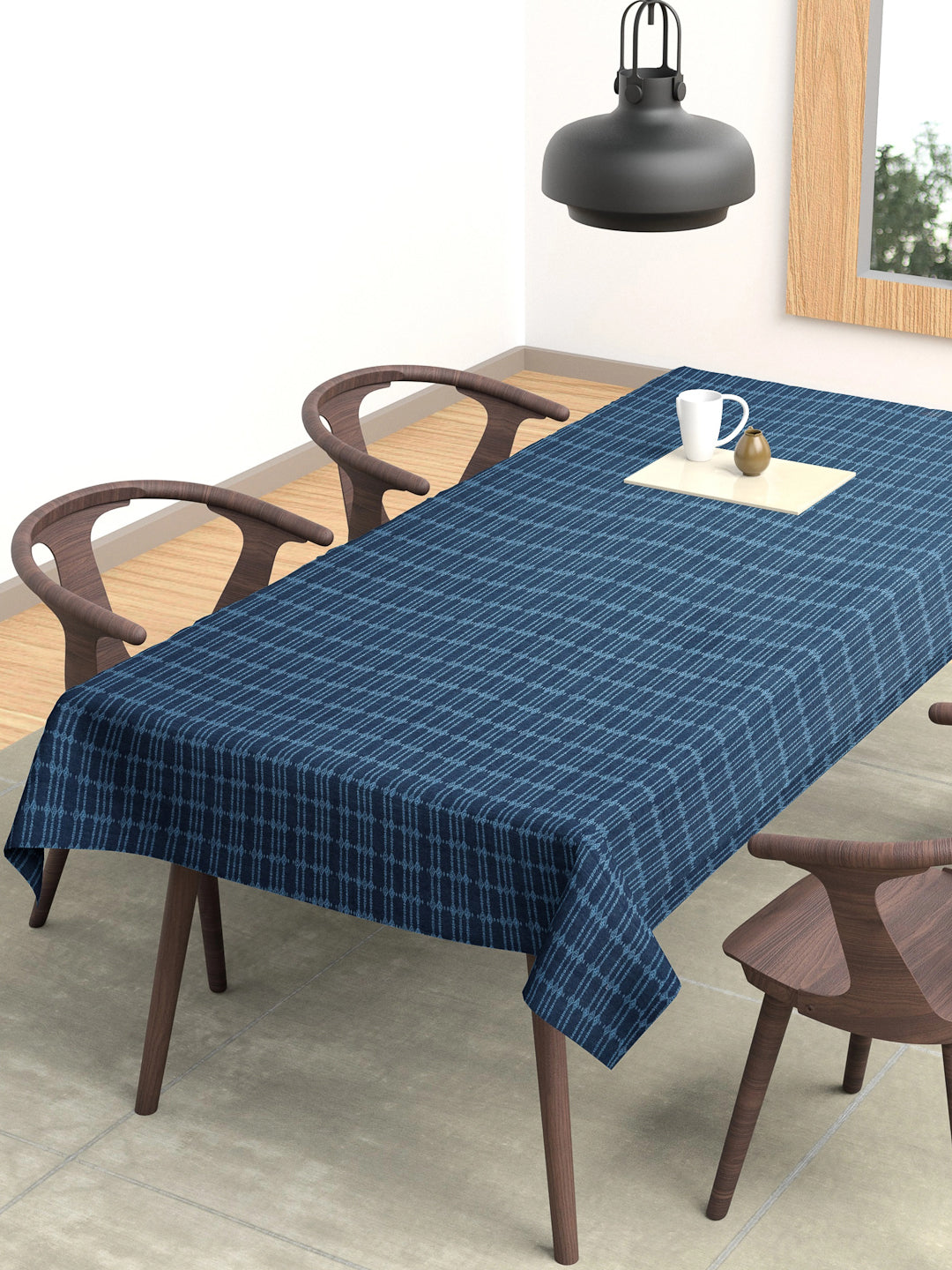Arrabi Blue Striped 100% Handwoven Cotton 8 SEATER Table Cover (225 x 150 cm)