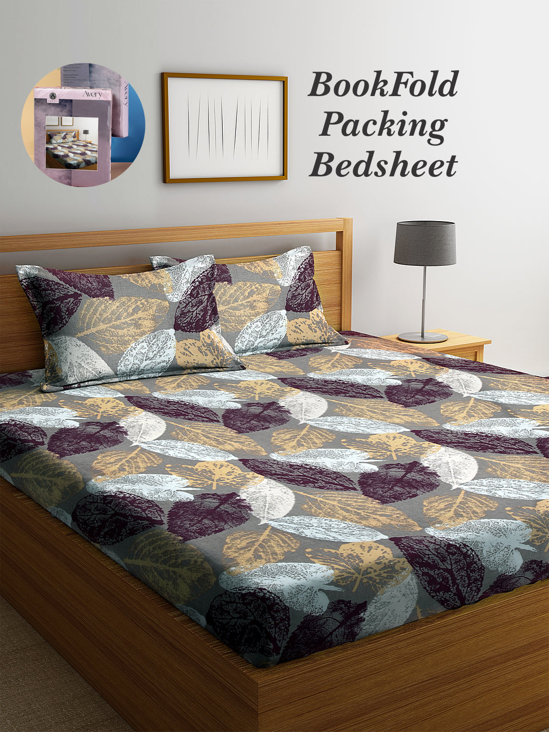 Arrabi Multi Leaf TC Cotton Blend King Size Bookfold Bedsheet with 2 Pillow Covers (250 X 220 cm)