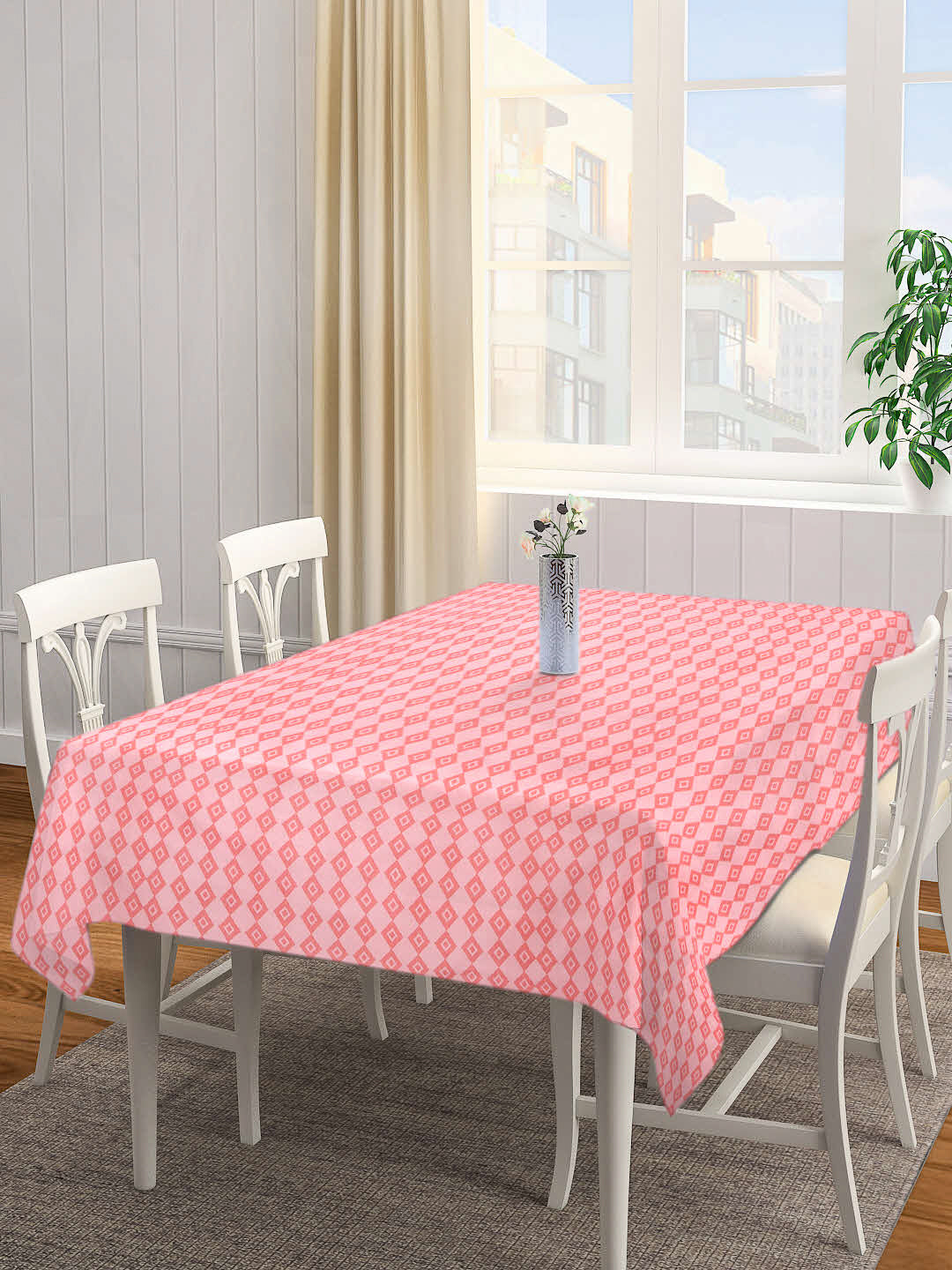 Arrabi Orange Geometric Cotton Blend 8 SEATER Table Cover (225 X 150 cm)