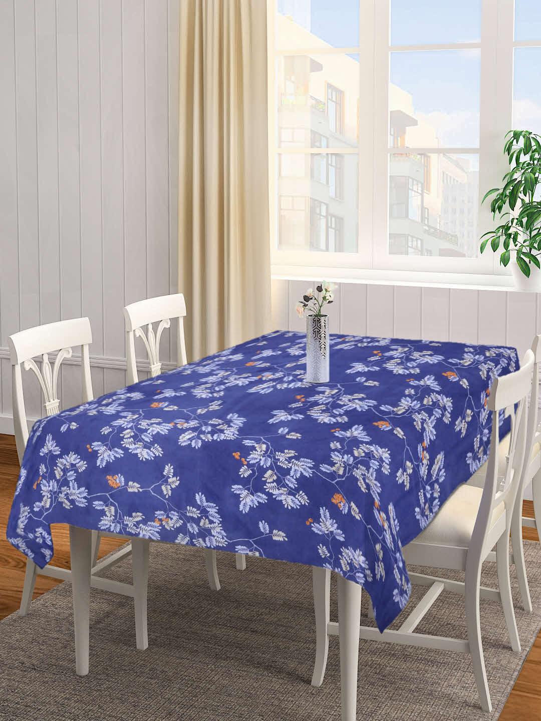 Arrabi Grey Leaf Cotton Blend 6 SEATER Table Cover (180 X 130 cm)