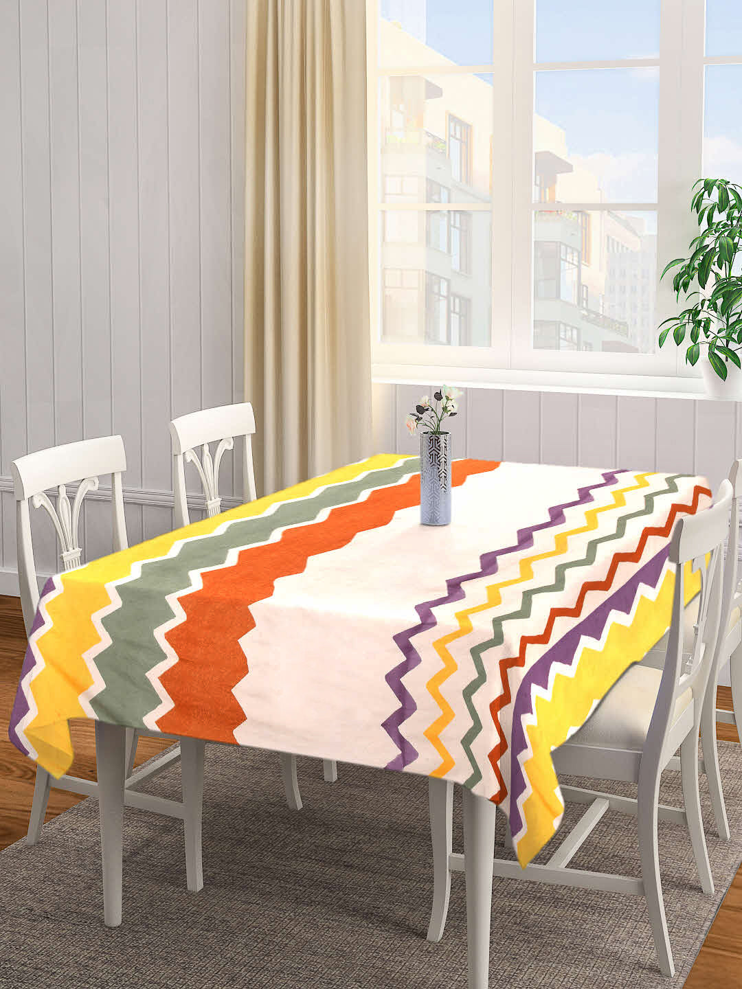 Arrabi Multi Geometric Cotton Blend 8 SEATER Table Cover (215 X 150 cm)