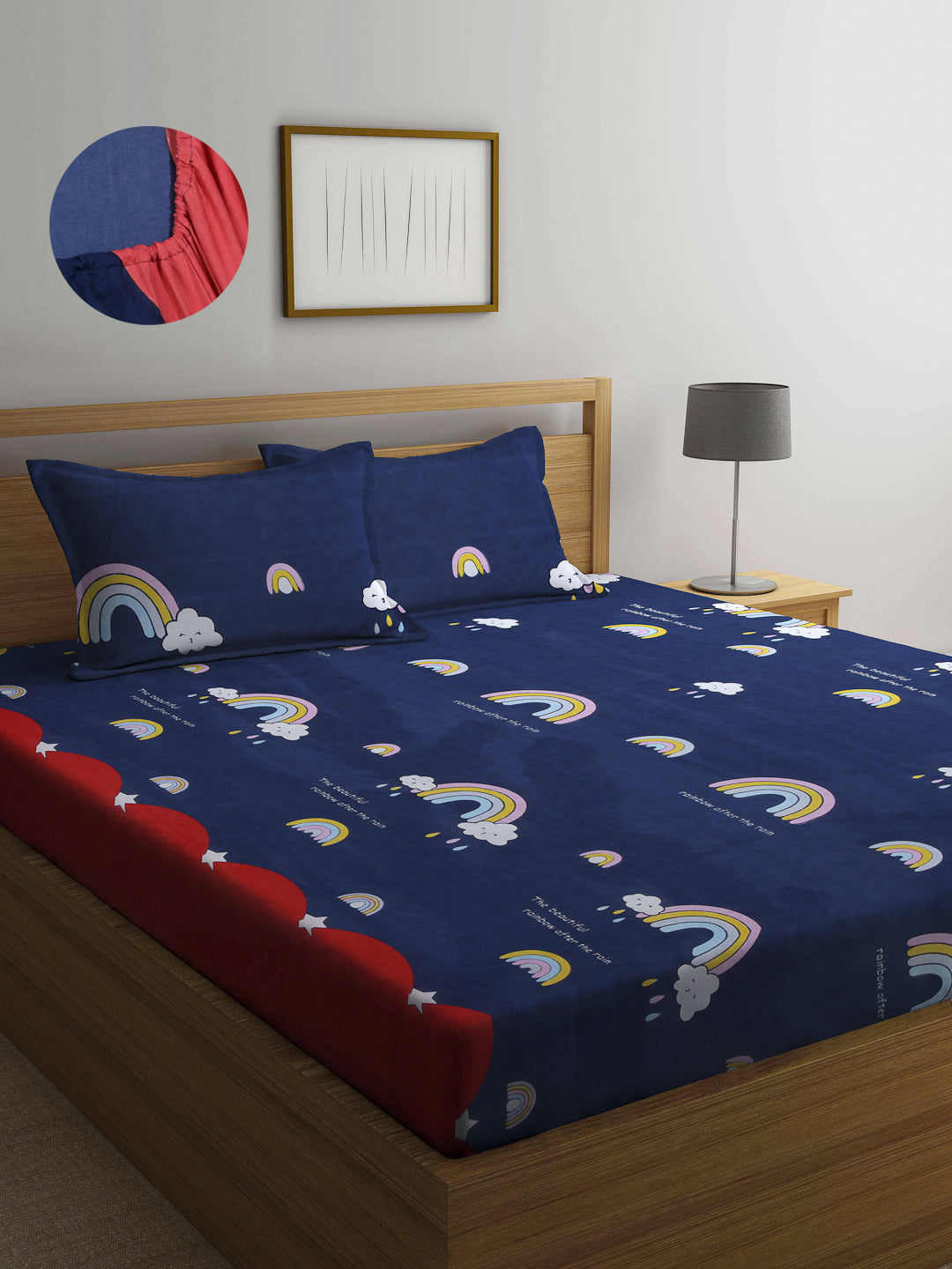 ARRABI® King Size Elastic Fitted Bedsheet with Two Pillow Covers (250 X 215 Cm)
