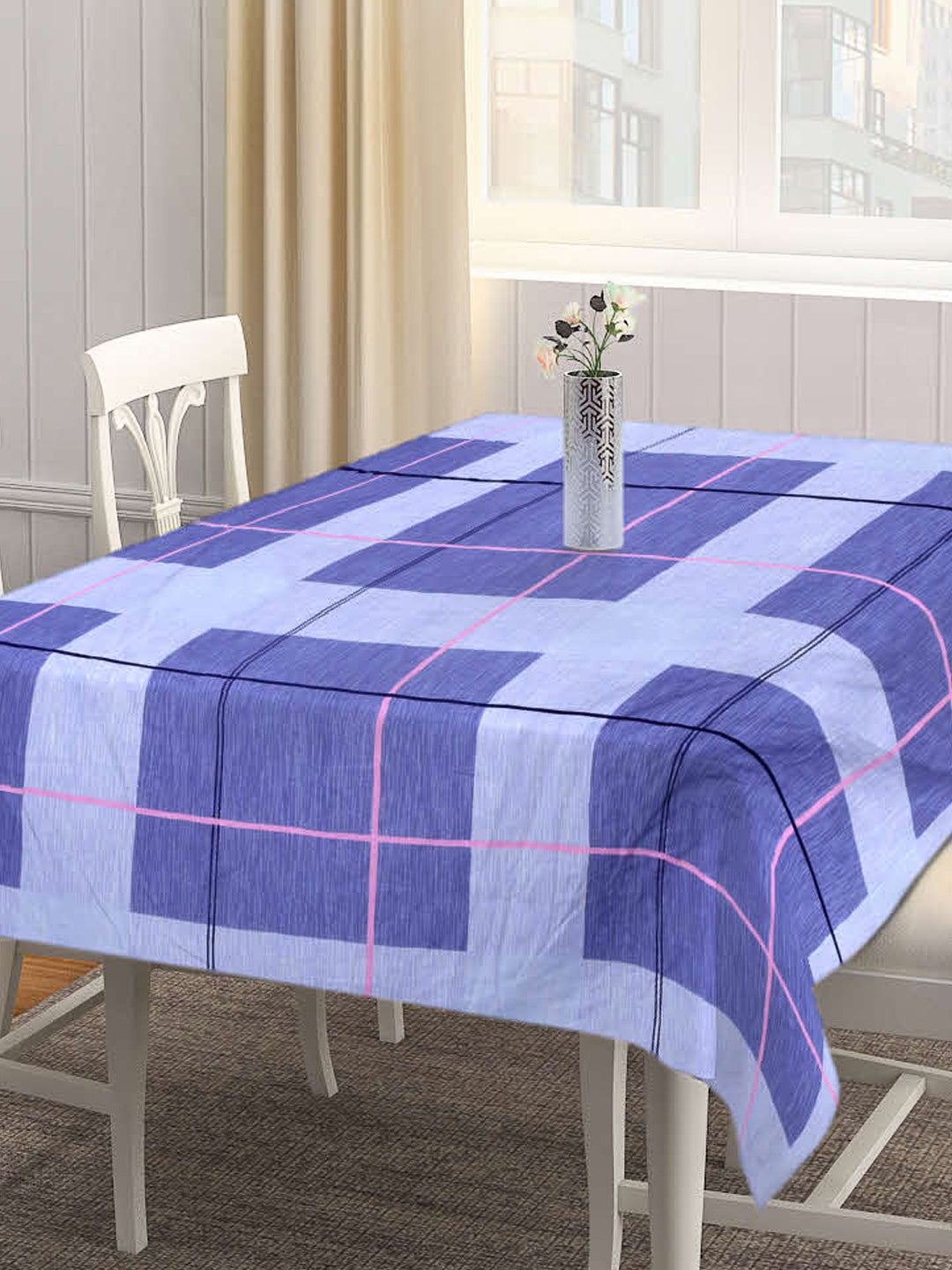 Arrabi Blue Geometric Cotton Blend 8 SEATER Table Cover (215 X 150 cm)