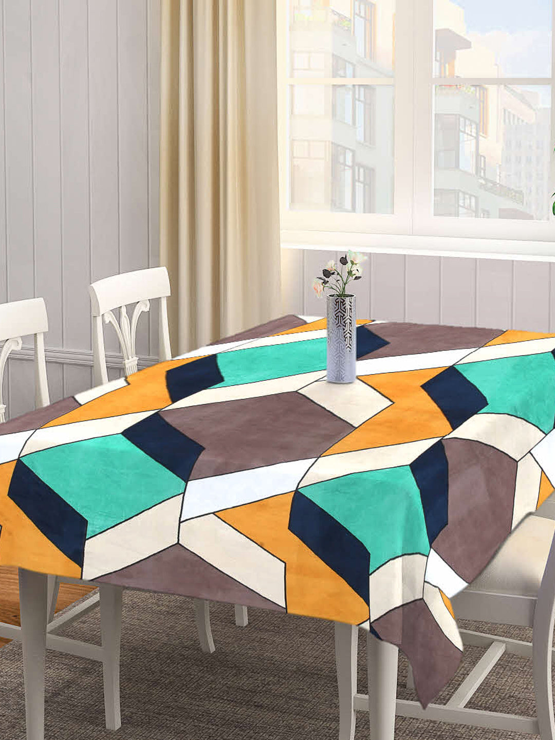 Arrabi Multi Geometric Cotton Blend 8 SEATER Table Cover (215 X 150 cm)