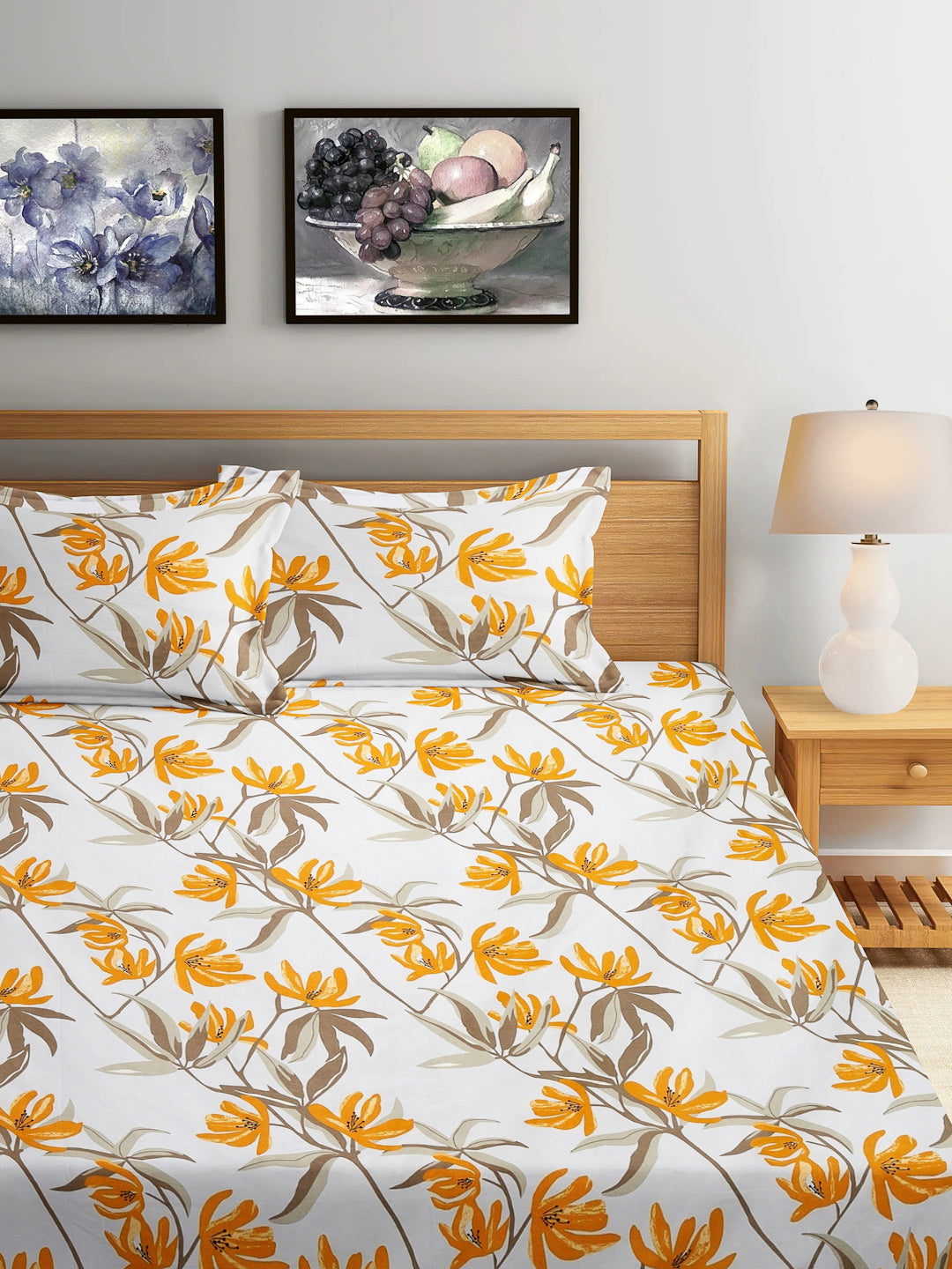 Arrabi Multi Floral TC Cotton Blend King Size Bedsheet with 2 Pillow Covers (250 x 215 cm)