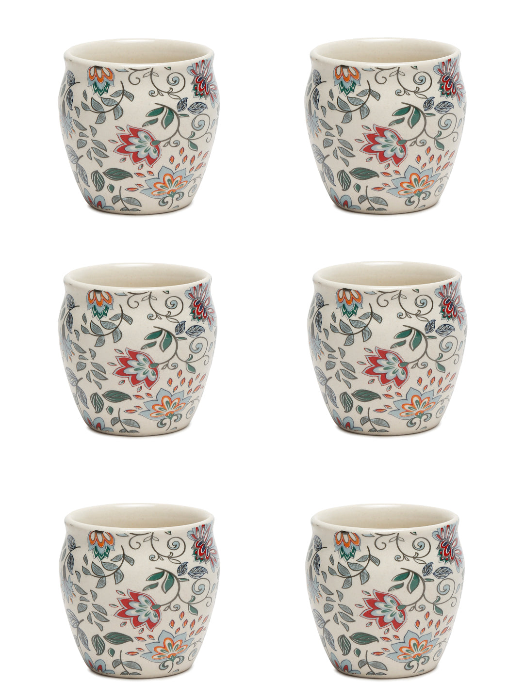 Arrabi Multi Stoneware Floral Kullar set (Set of 6)