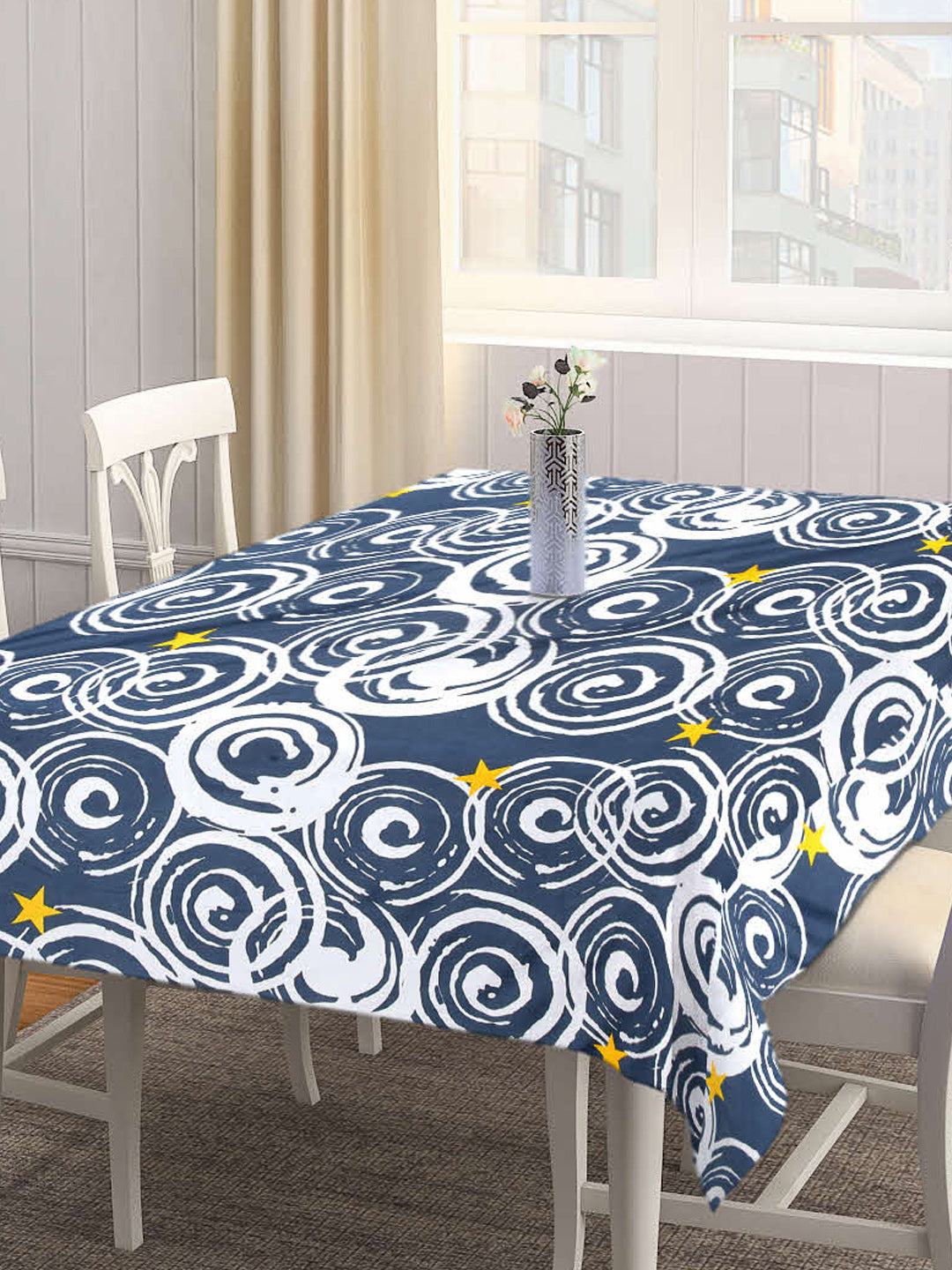 Arrabi Grey Geometric Cotton Blend 8 SEATER Table Cover (215 X 150 cm)