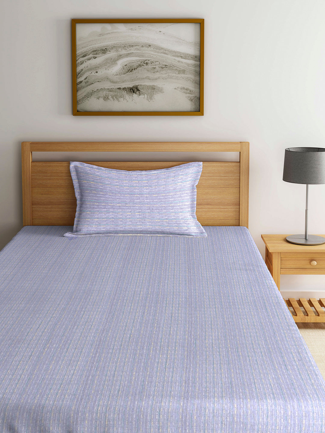 Arrabi Grey Stripes Handwoven Cotton Single Size Bedsheet with 1 Pillow Cover (230 x 150 cm)