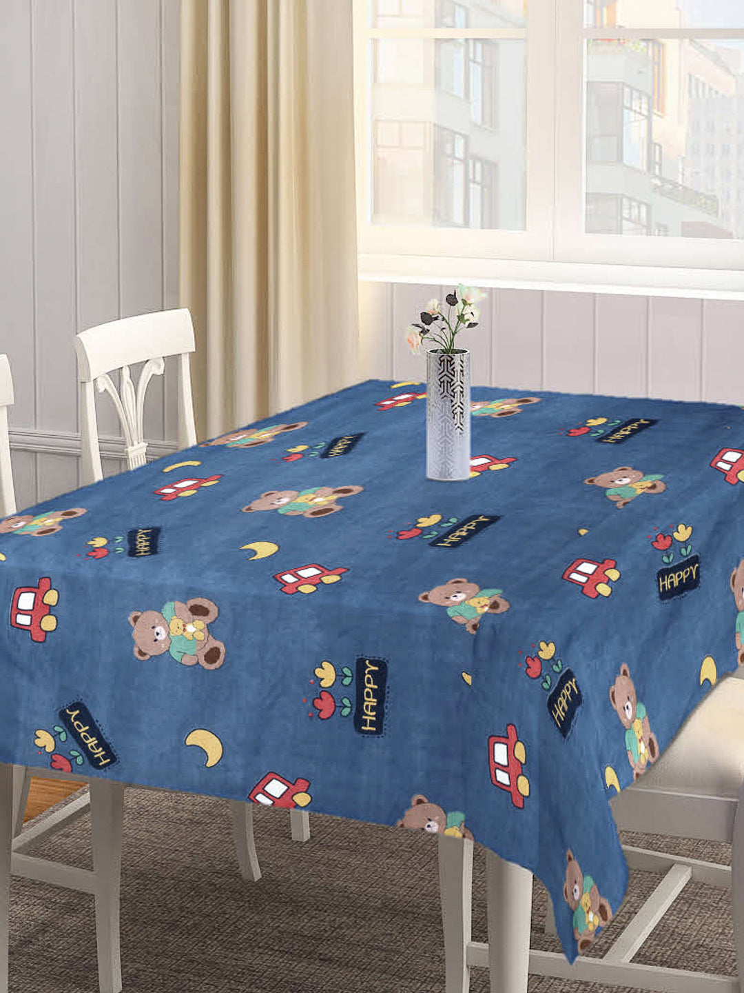 Arrabi Blue Cartoon Cotton Blend 8 SEATER Table Cover (225 X 150 cm)