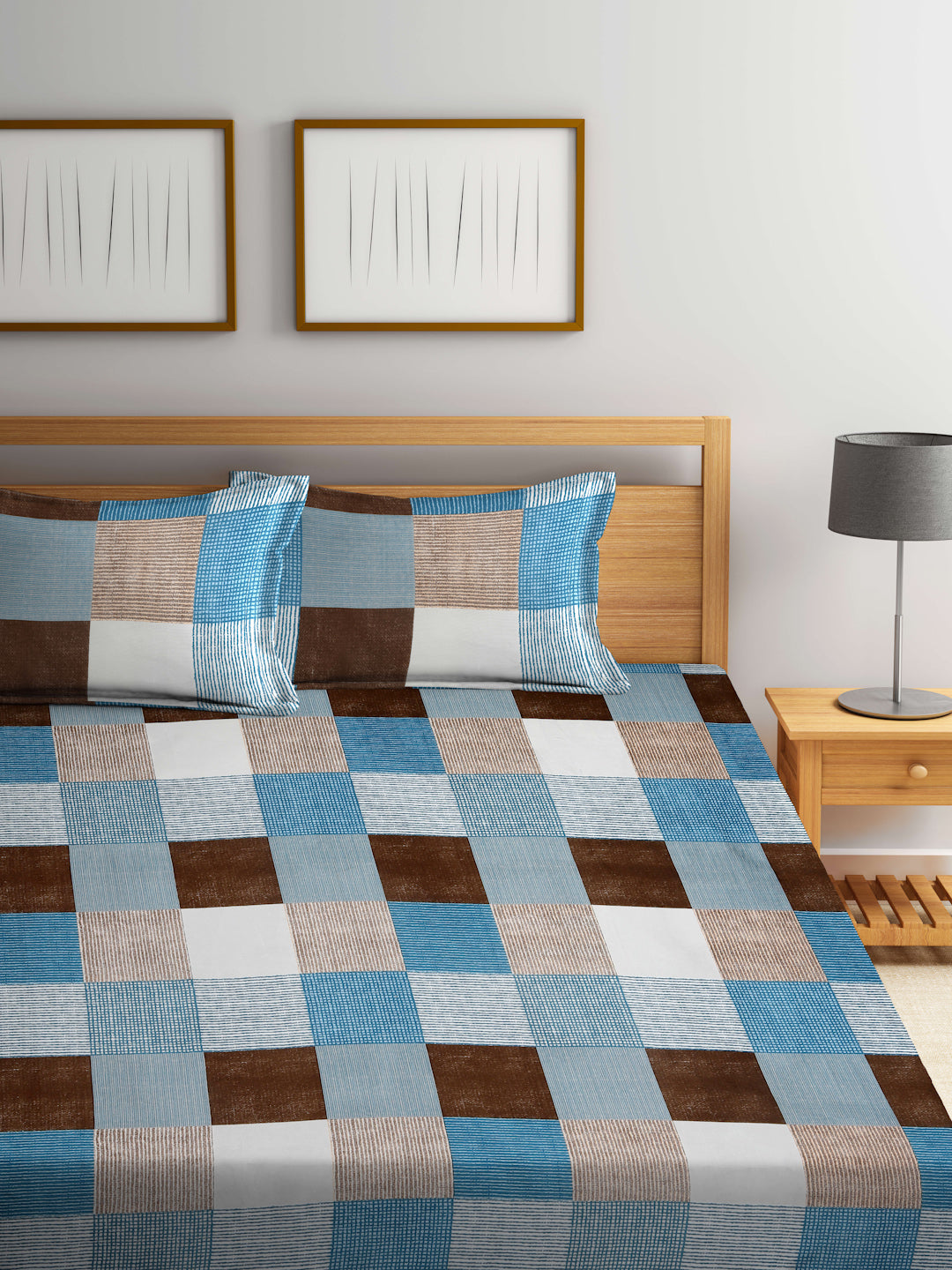 Arrabi Multi Geometric TC Cotton Blend King Size Bedsheet with 2 Pillow Covers (250 X 215 cm)
