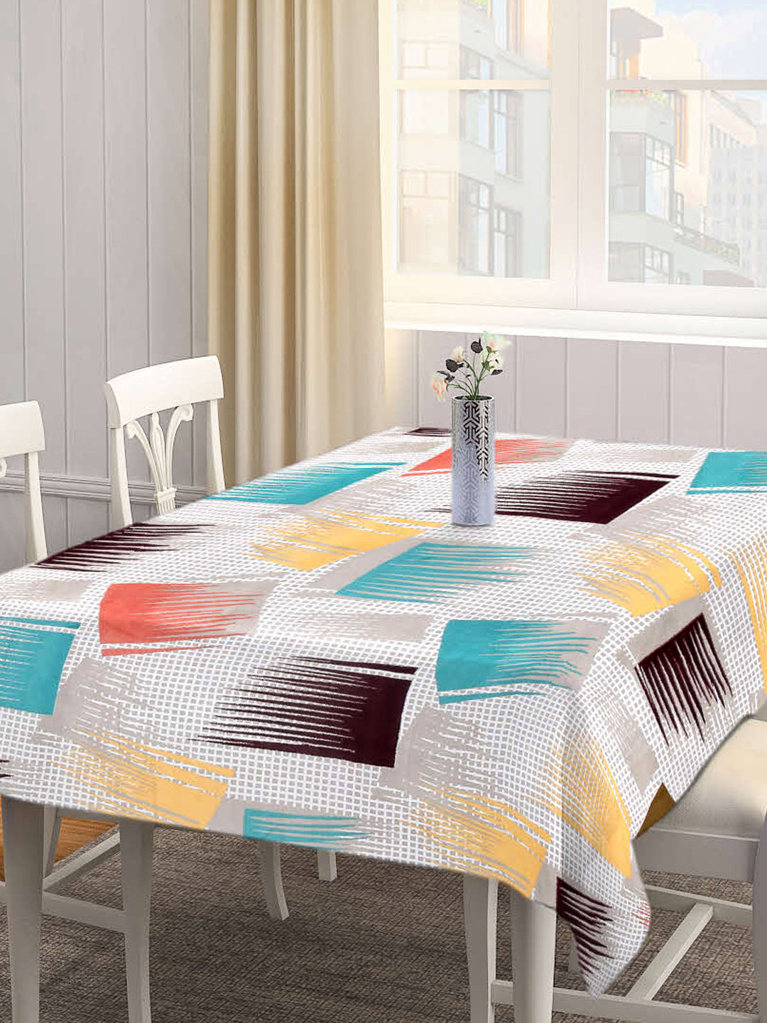 Arrabi Multi Geometric Cotton Blend 8 SEATER Table Cover (215 X 150 cm)