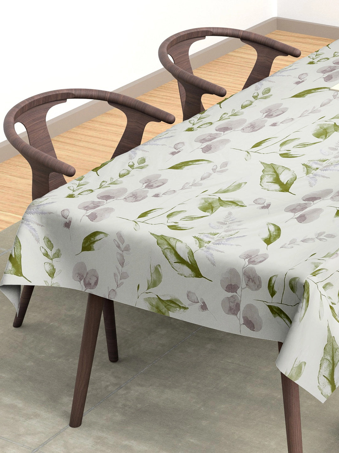 Arrabi Cream Leaf Cotton Blend 8 SEATER Table Cover (215 x 150 cm)