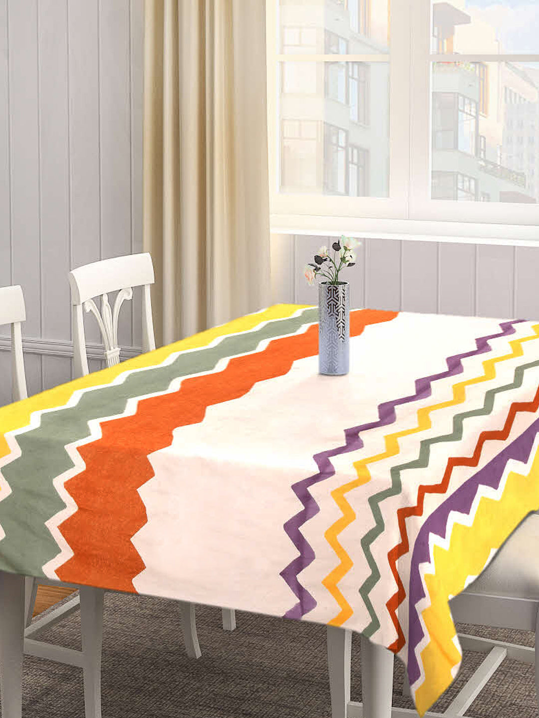 Arrabi Multi Geometric Cotton Blend 8 SEATER Table Cover (215 X 150 cm)