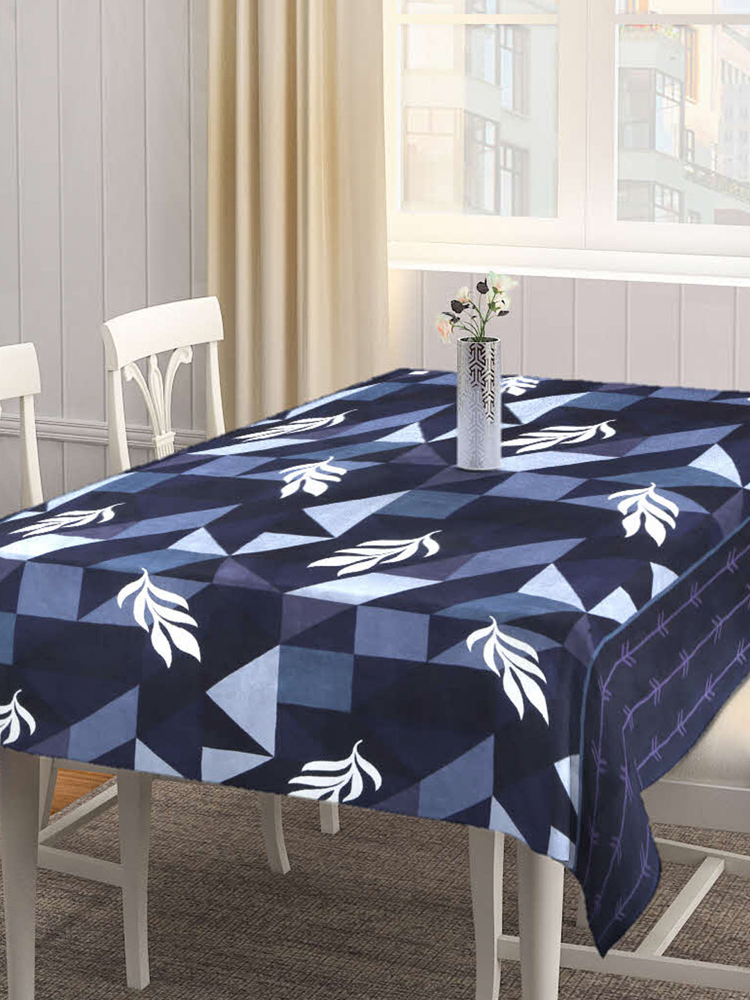 Arrabi Blue Graphic Cotton Blend 6 SEATER Table Cover (180 X 130 cm)
