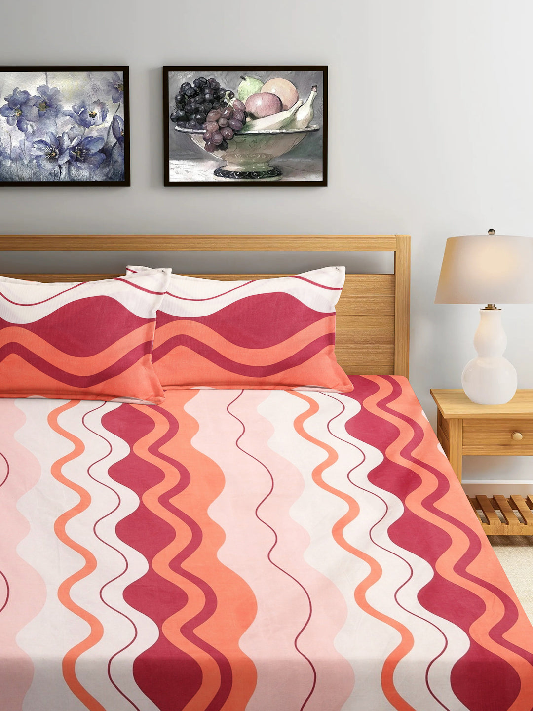 Arrabi Pink Stripes TC Cotton Blend King Size Bedsheet with 2 Pillow Covers (250 x 215 cm)