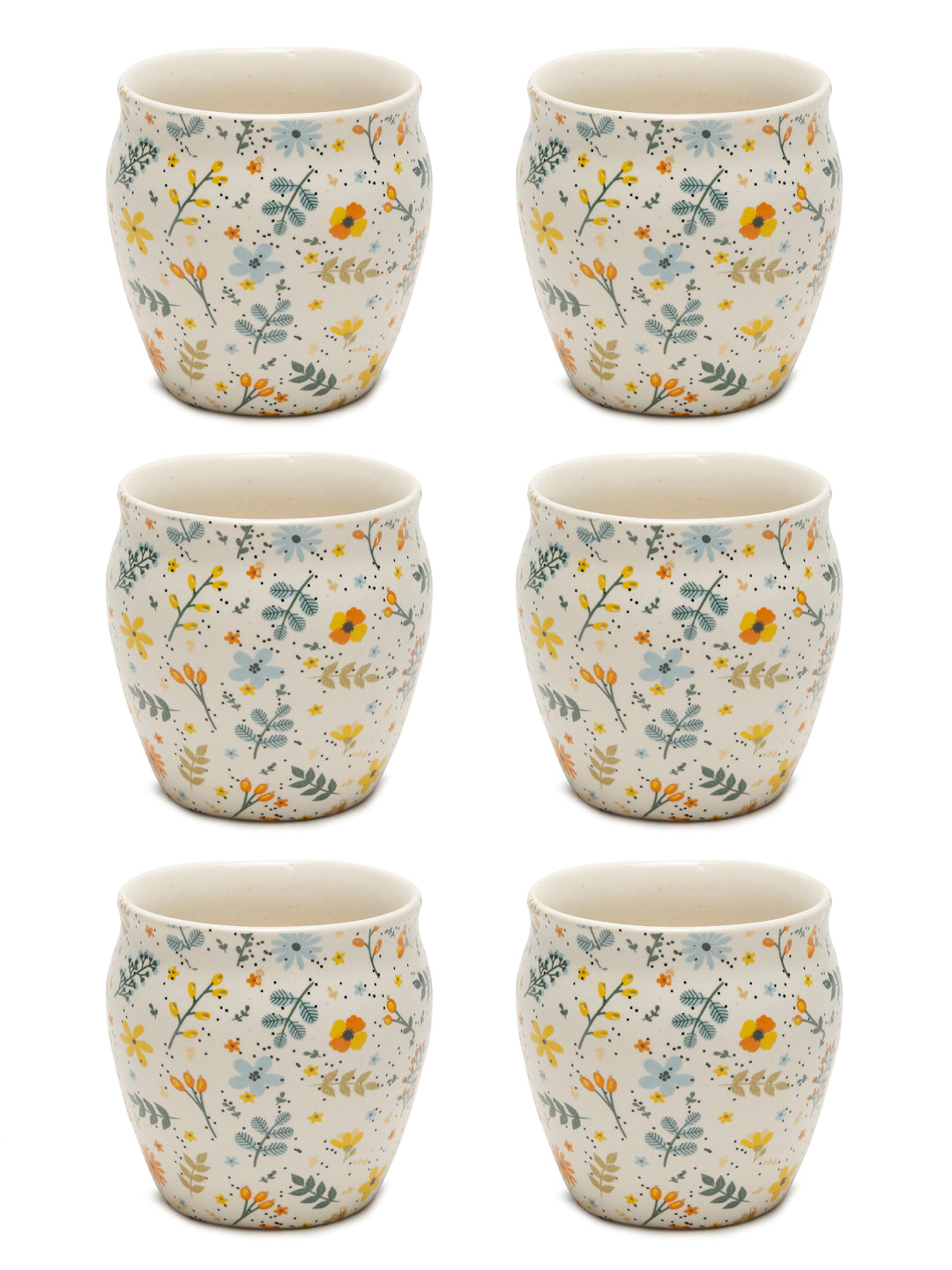Arrabi Multi Ceramic Stoneware Floral Kullar set (Set of 6)
