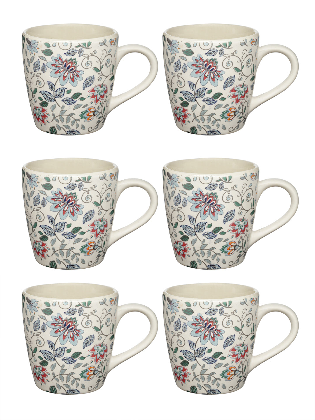 Handcrafted Printed Stoneware Matte Floral Tea set (Set of 6)