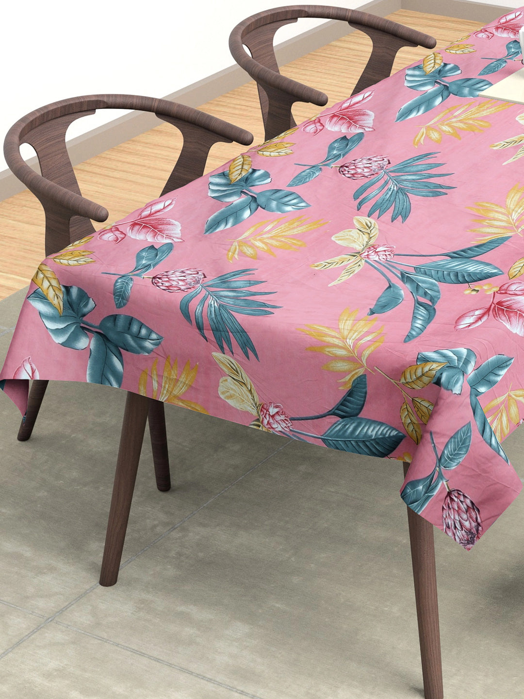 Arrabi Pink Floral Cotton Blend 8 SEATER Table Cover (215 x 150 cm)